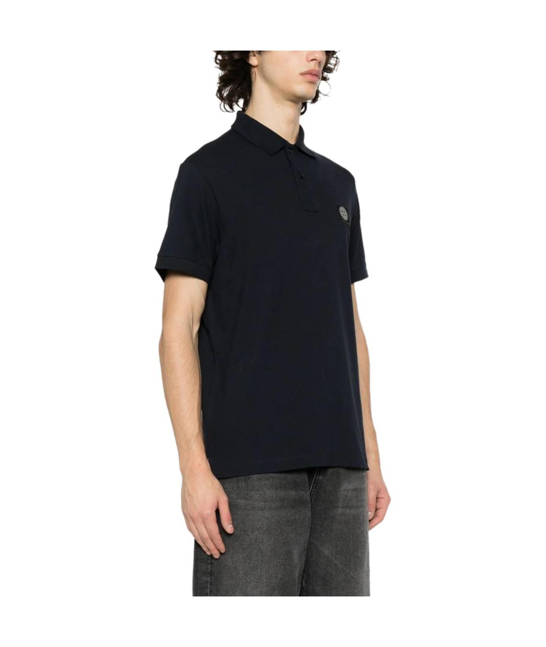 STONE ISLAND Темно-синее хлопковое поло с коротким рукавом, фото 3