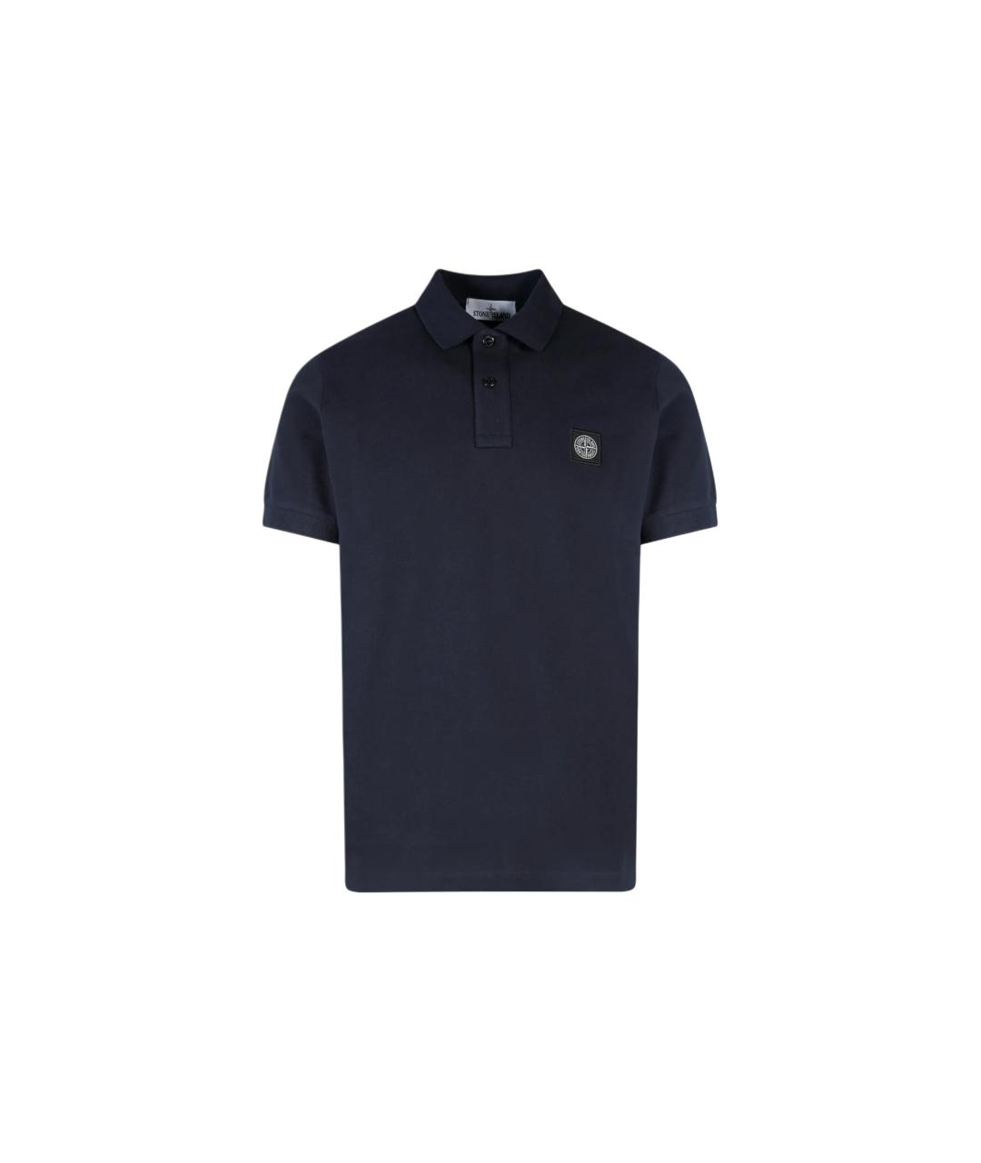 STONE ISLAND Темно-синее хлопковое поло с коротким рукавом, фото 1