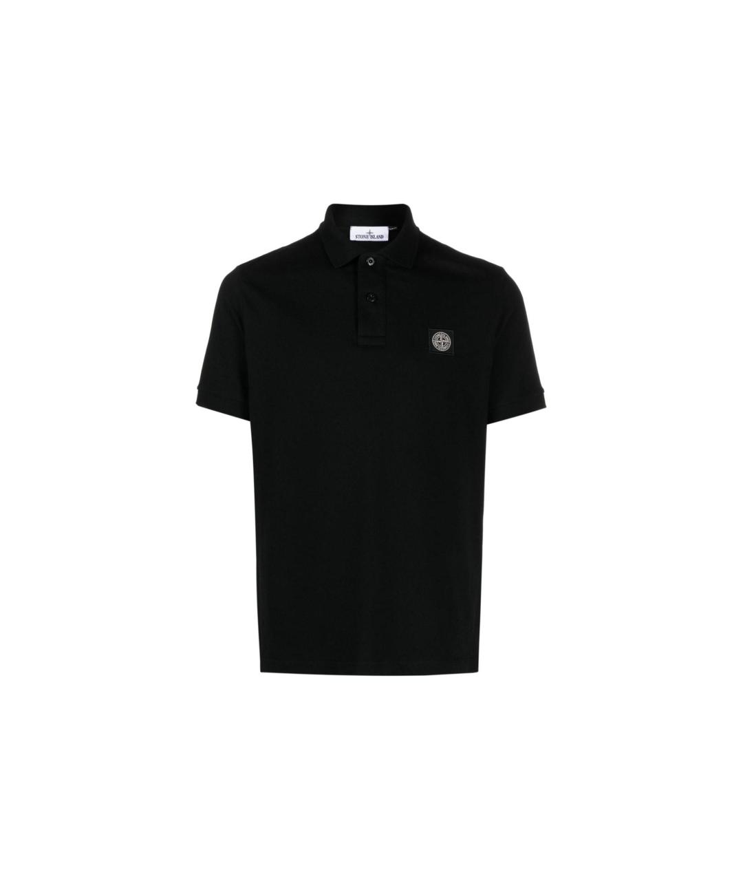 STONE ISLAND Черное хлопковое поло с коротким рукавом, фото 1