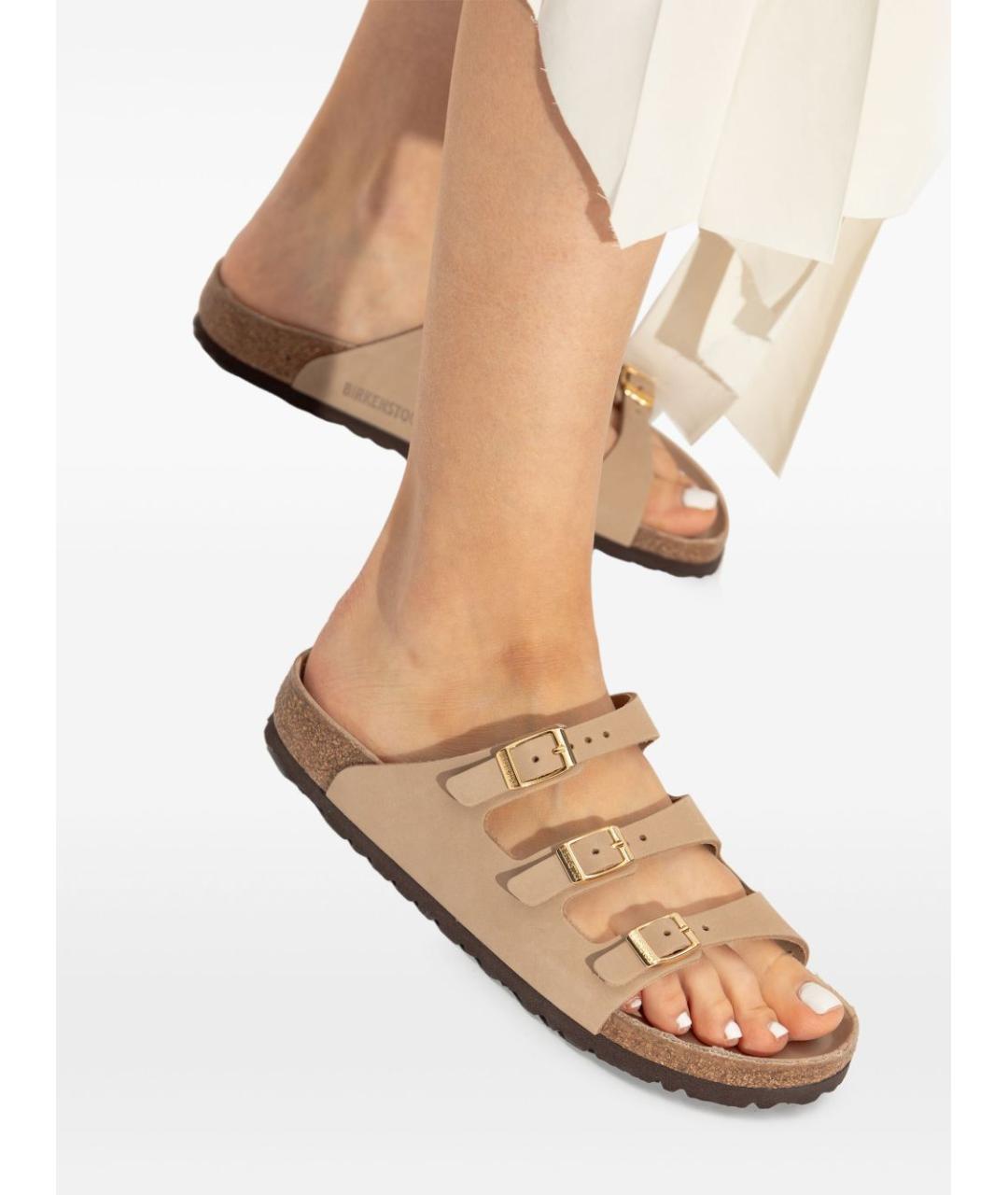 BIRKENSTOCK Бежевые кожаные шлепанцы, фото 2
