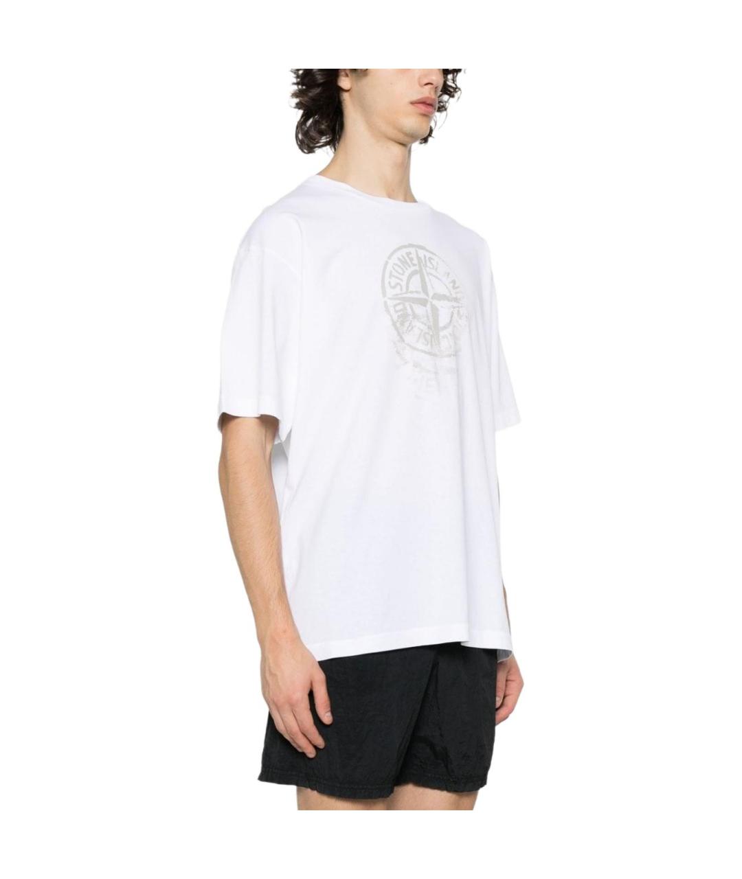 STONE ISLAND Белая хлопковая футболка, фото 4