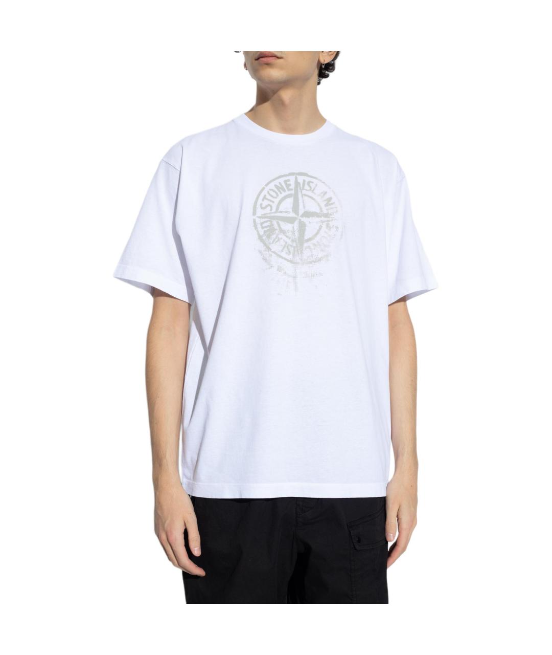 STONE ISLAND Белая хлопковая футболка, фото 5