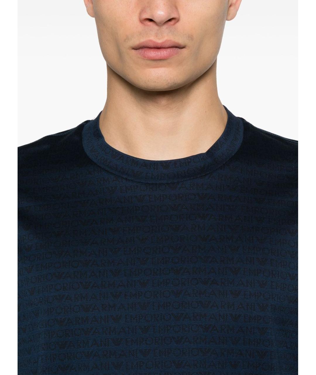 EMPORIO ARMANI Темно-синяя хлопковая футболка, фото 4