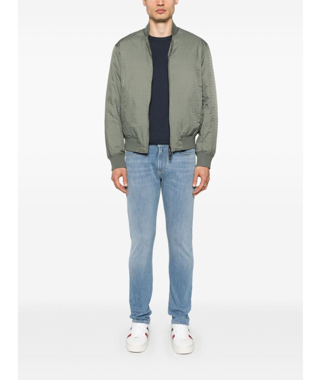 EMPORIO ARMANI Голубые хлопковые прямые джинсы, фото 5