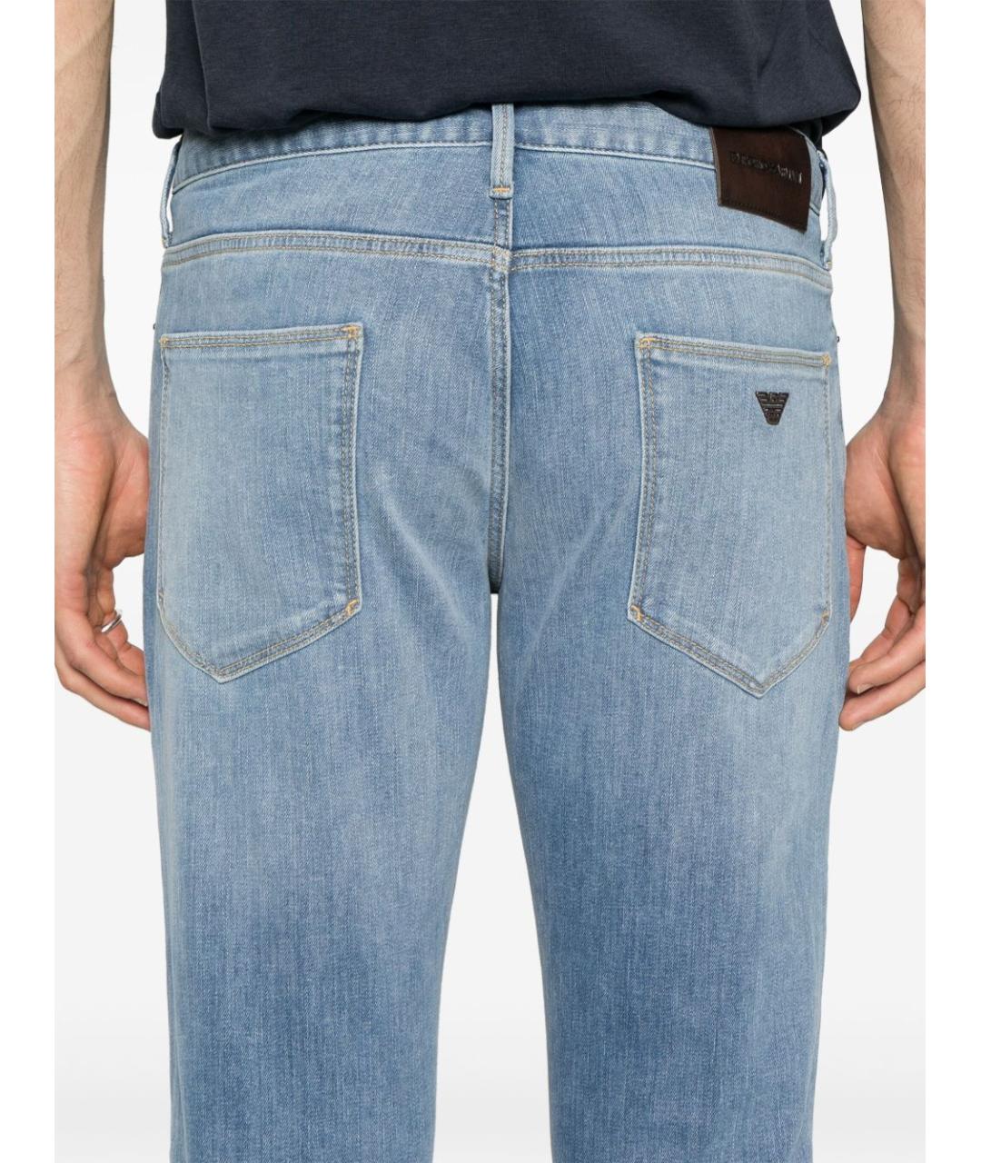 EMPORIO ARMANI Голубые хлопковые прямые джинсы, фото 3
