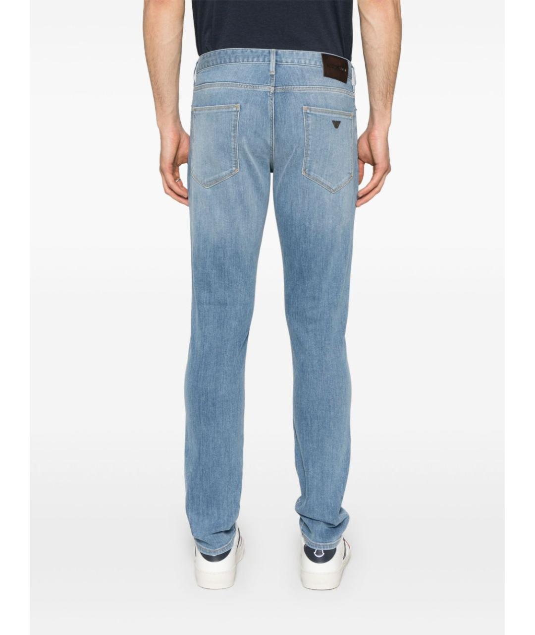 EMPORIO ARMANI Голубые хлопковые прямые джинсы, фото 2