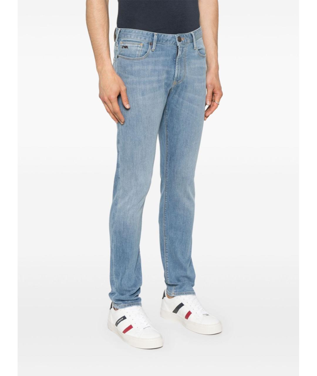 EMPORIO ARMANI Голубые хлопковые прямые джинсы, фото 4
