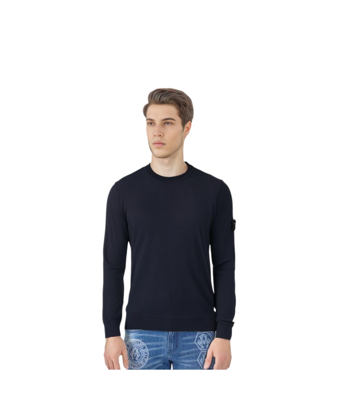 STONE ISLAND Темно-синий шерстяной джемпер / свитер, фото 3