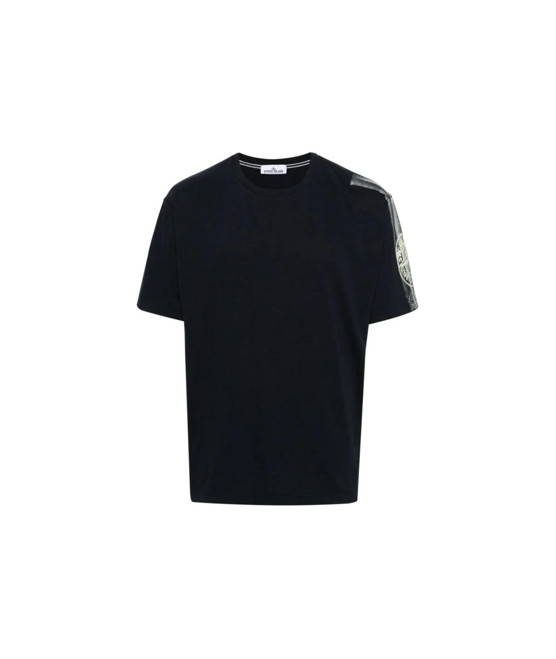 STONE ISLAND Темно-синяя хлопковая футболка, фото 1