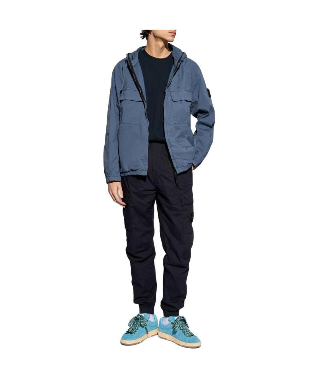 STONE ISLAND Темно-синяя хлопковая футболка, фото 2