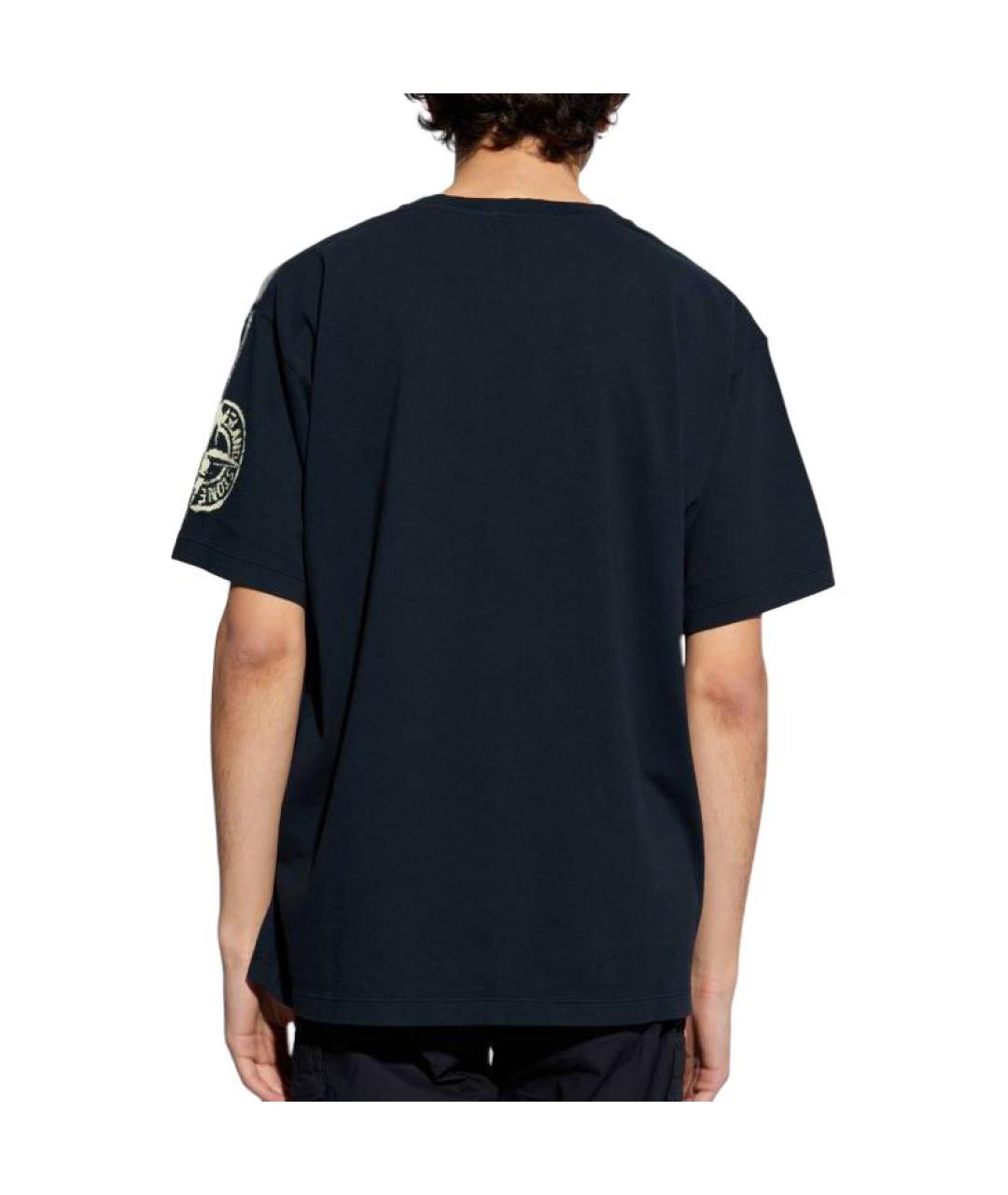 STONE ISLAND Темно-синяя хлопковая футболка, фото 4
