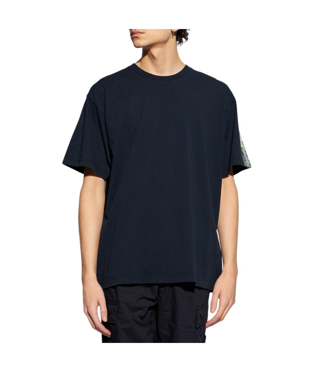 STONE ISLAND Темно-синяя хлопковая футболка, фото 3