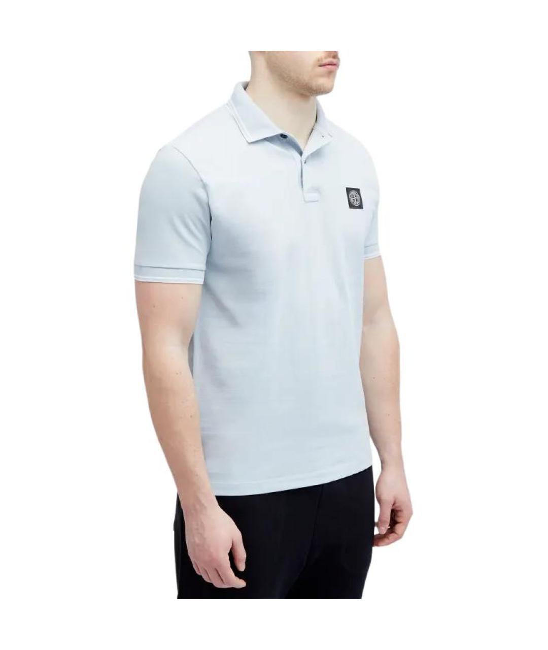 STONE ISLAND Голубое хлопковое поло с коротким рукавом, фото 2