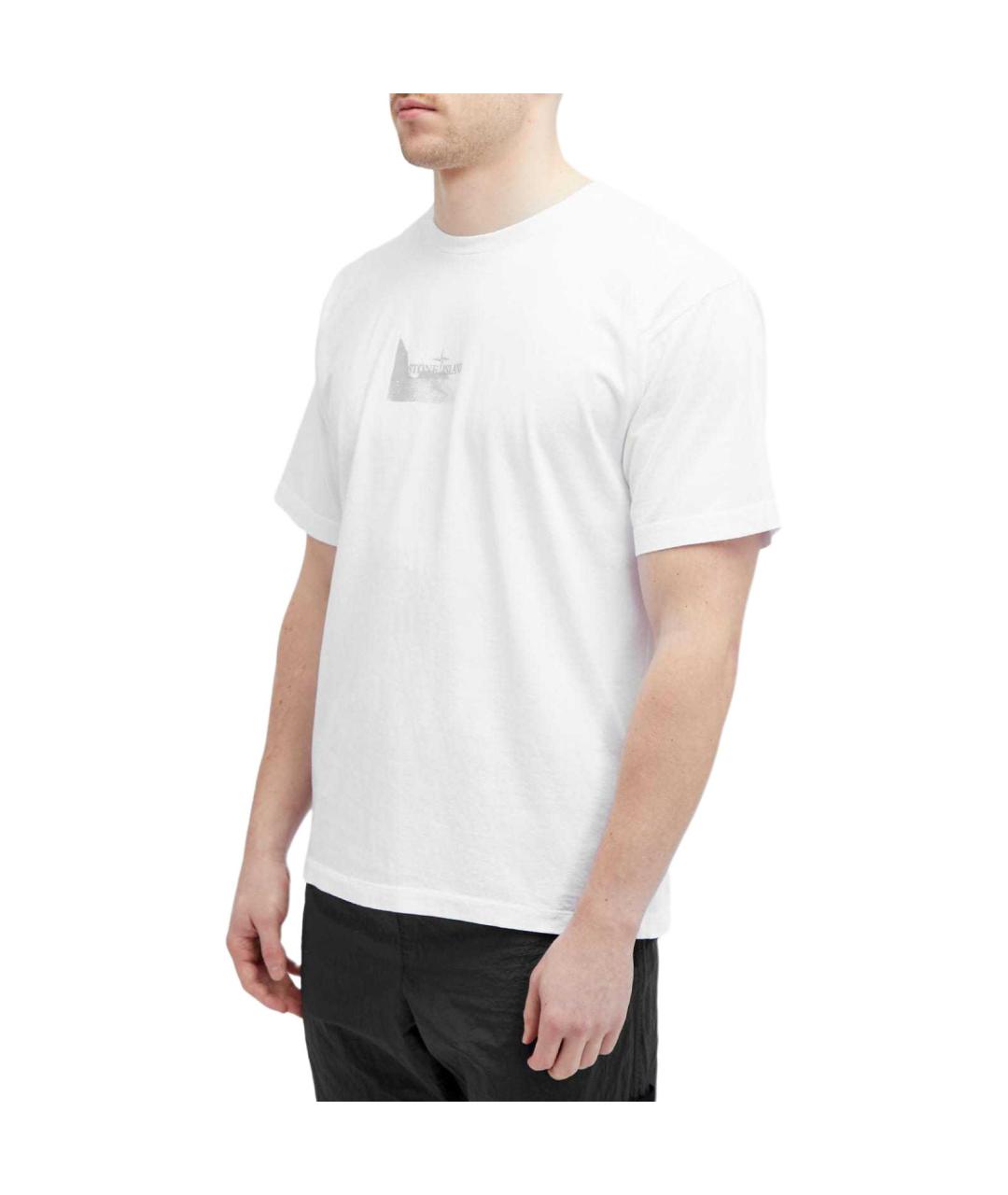 STONE ISLAND Белая хлопковая футболка, фото 2