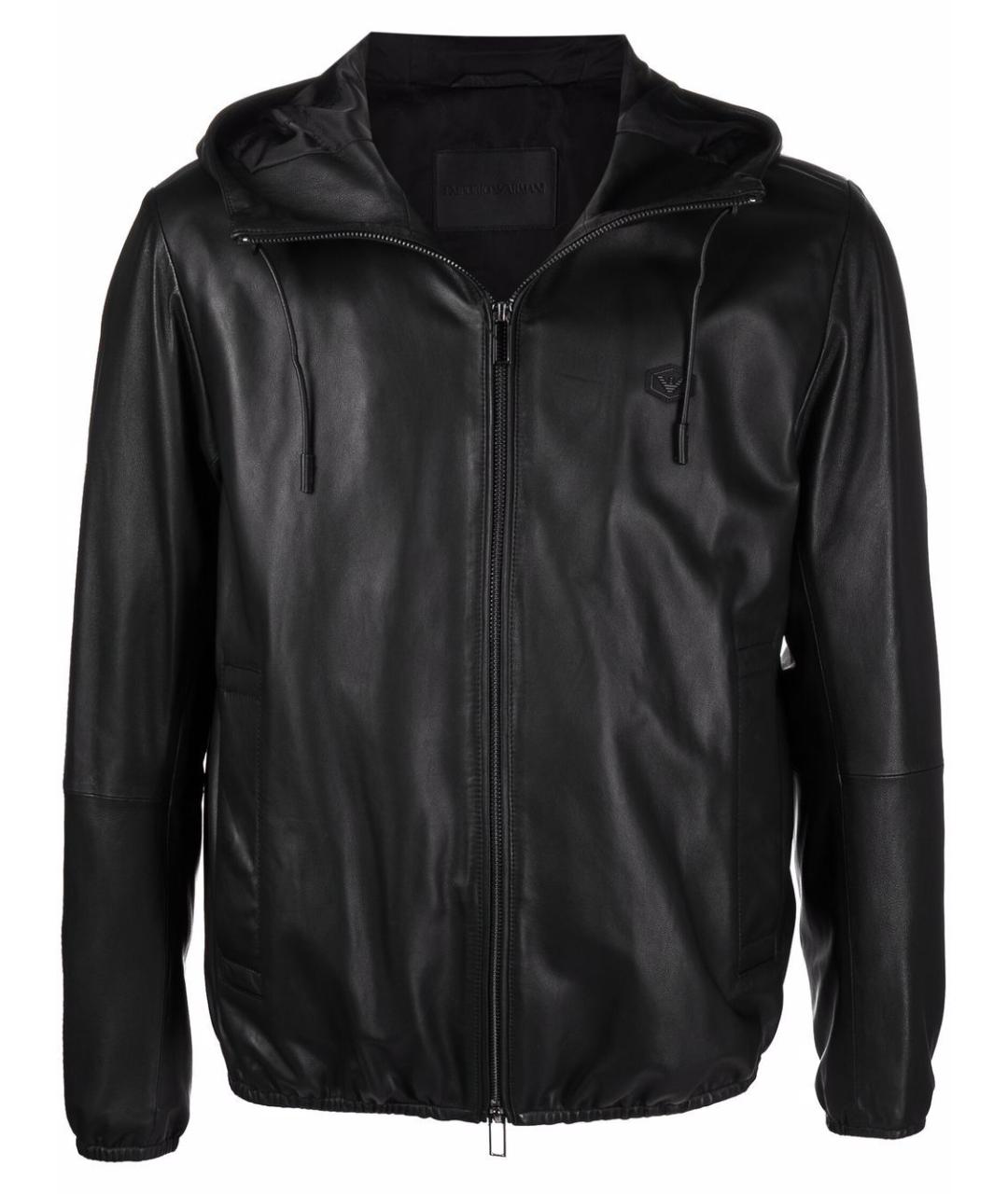 EMPORIO ARMANI Черная кожаная куртка, фото 1