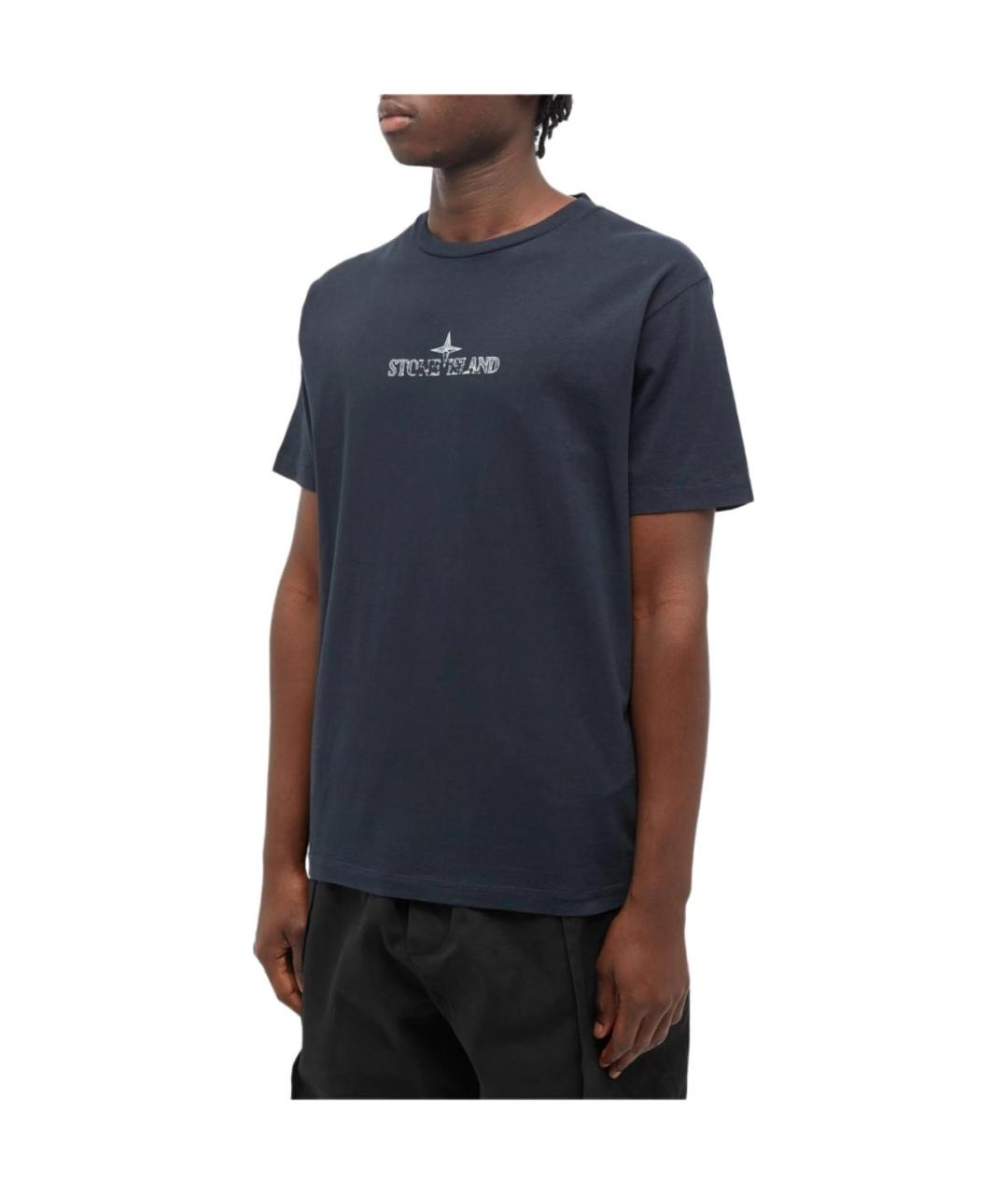 STONE ISLAND Темно-синяя хлопковая футболка, фото 3