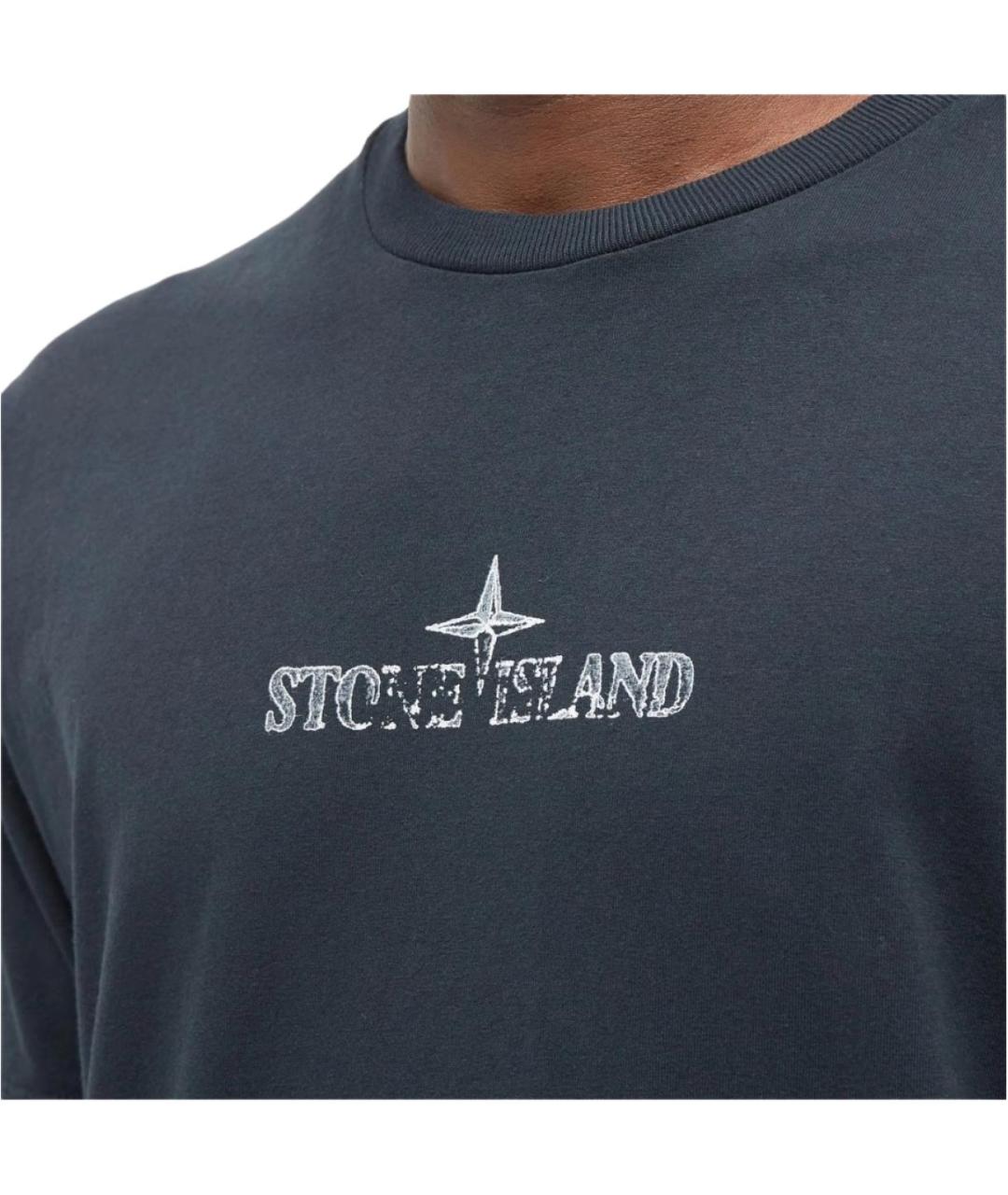 STONE ISLAND Темно-синяя хлопковая футболка, фото 5