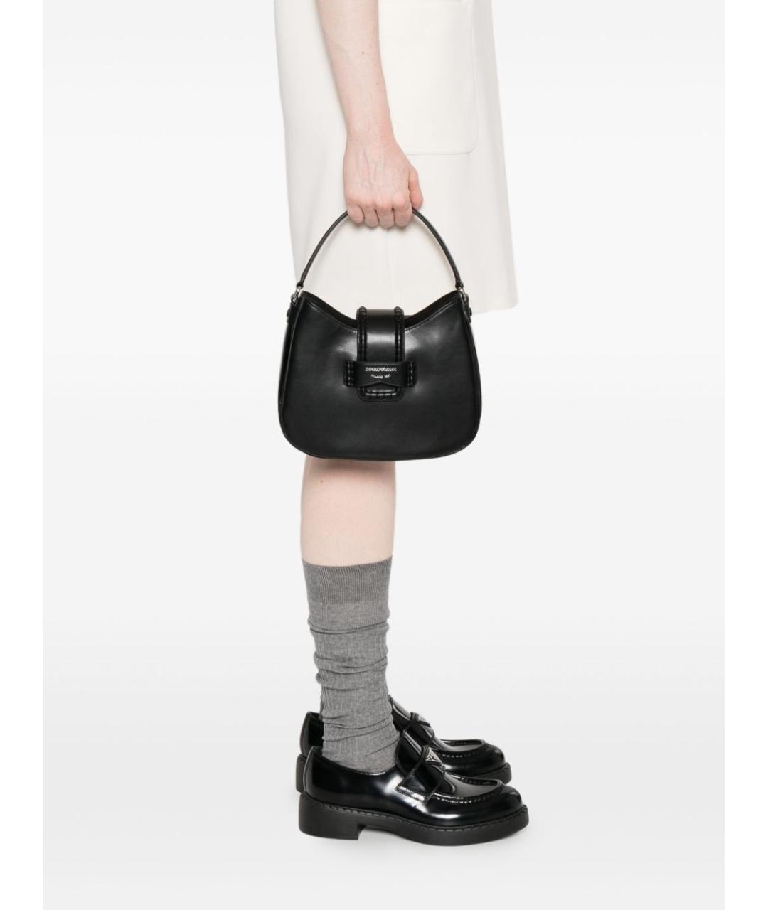 EMPORIO ARMANI Черная кожаная сумка с короткими ручками, фото 4