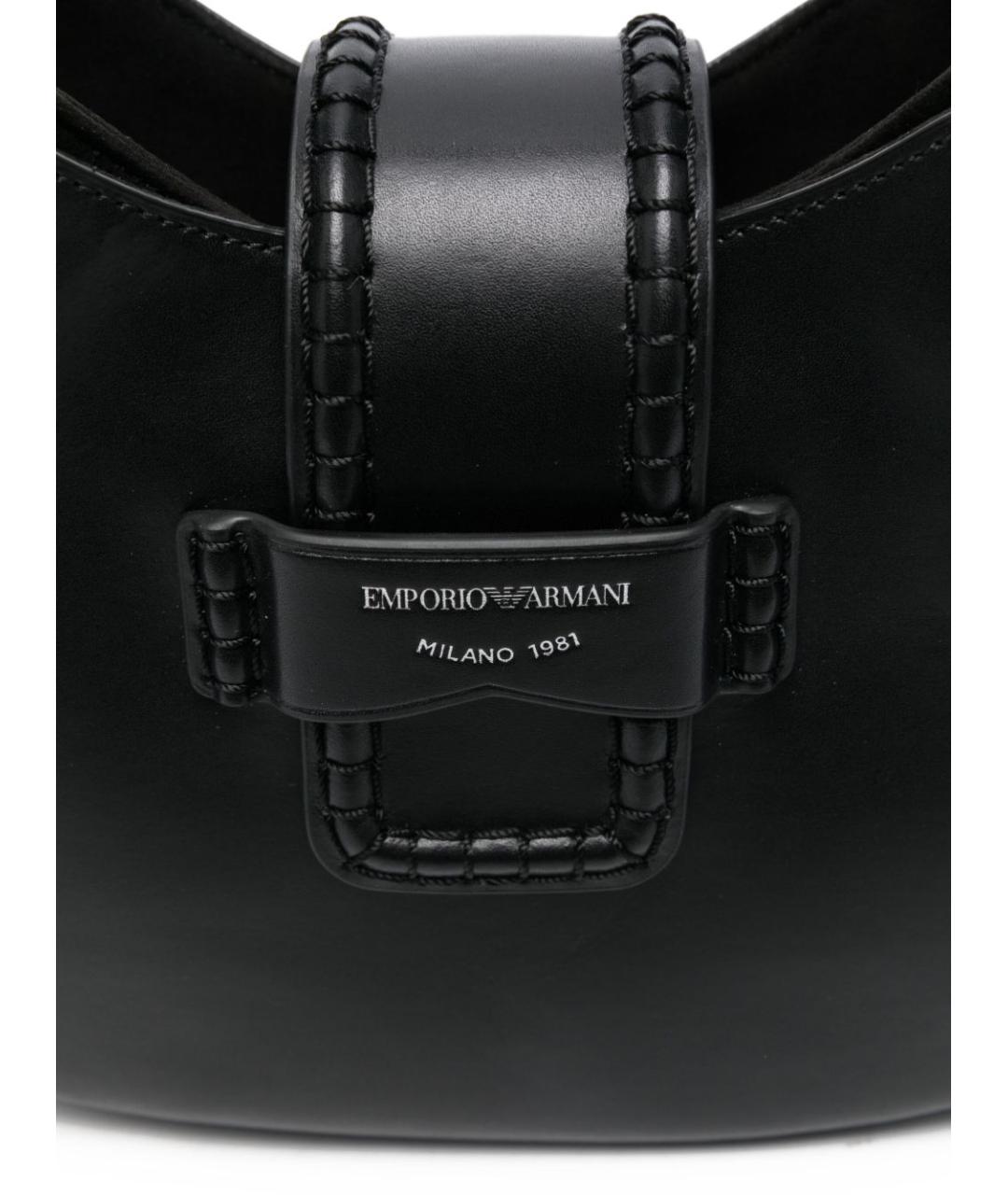 EMPORIO ARMANI Черная кожаная сумка с короткими ручками, фото 5