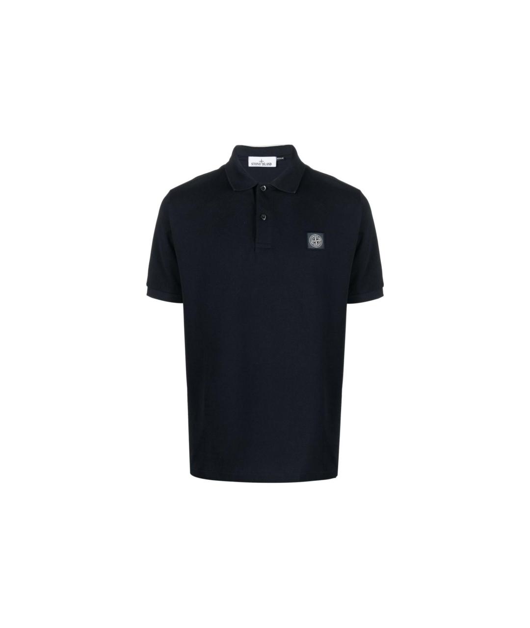 STONE ISLAND Темно-синее хлопковое поло с коротким рукавом, фото 1