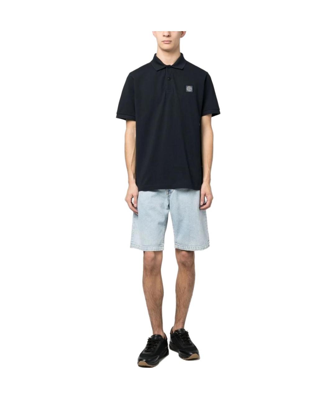 STONE ISLAND Темно-синее хлопковое поло с коротким рукавом, фото 2
