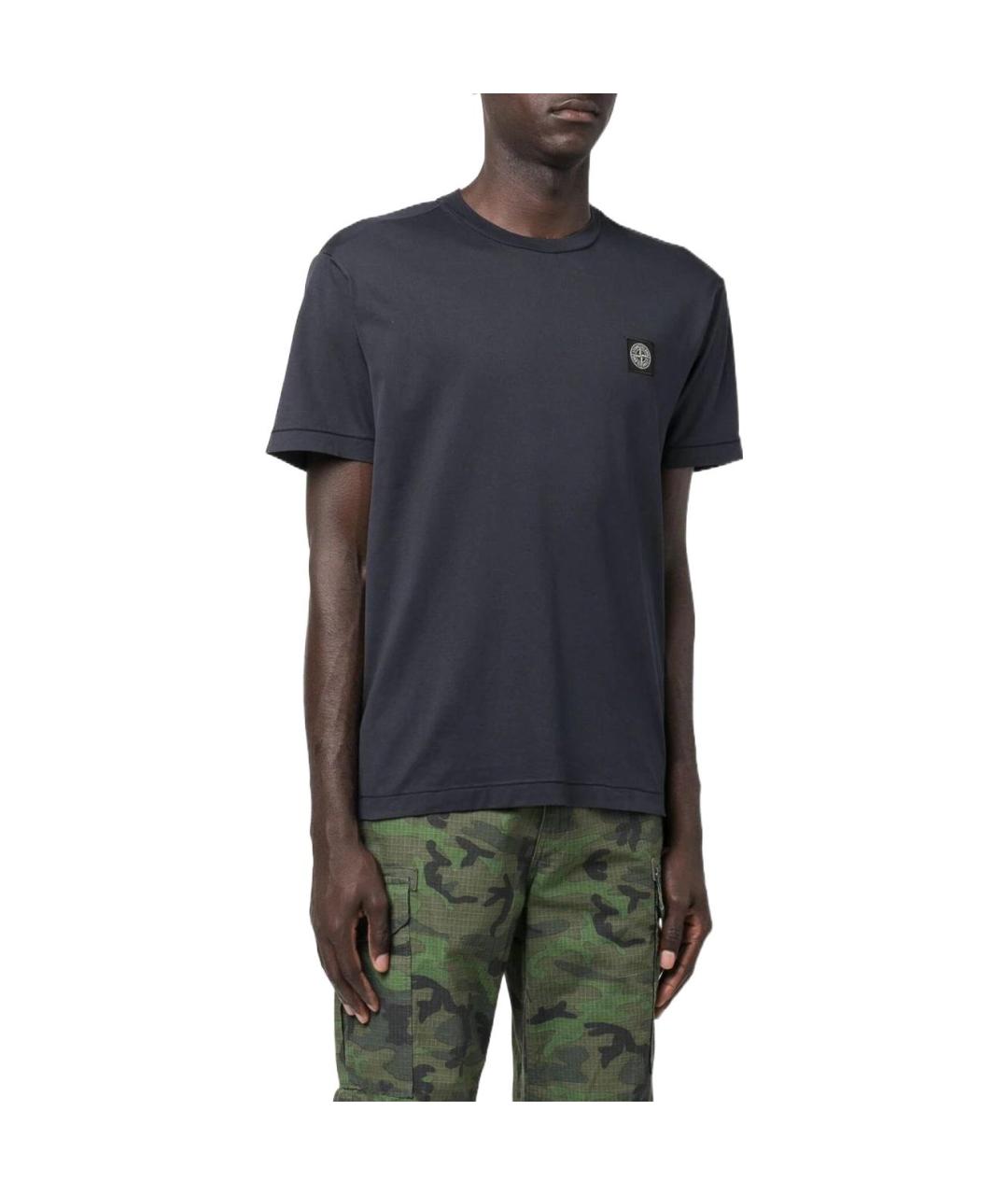 STONE ISLAND Темно-синяя хлопковая футболка, фото 5