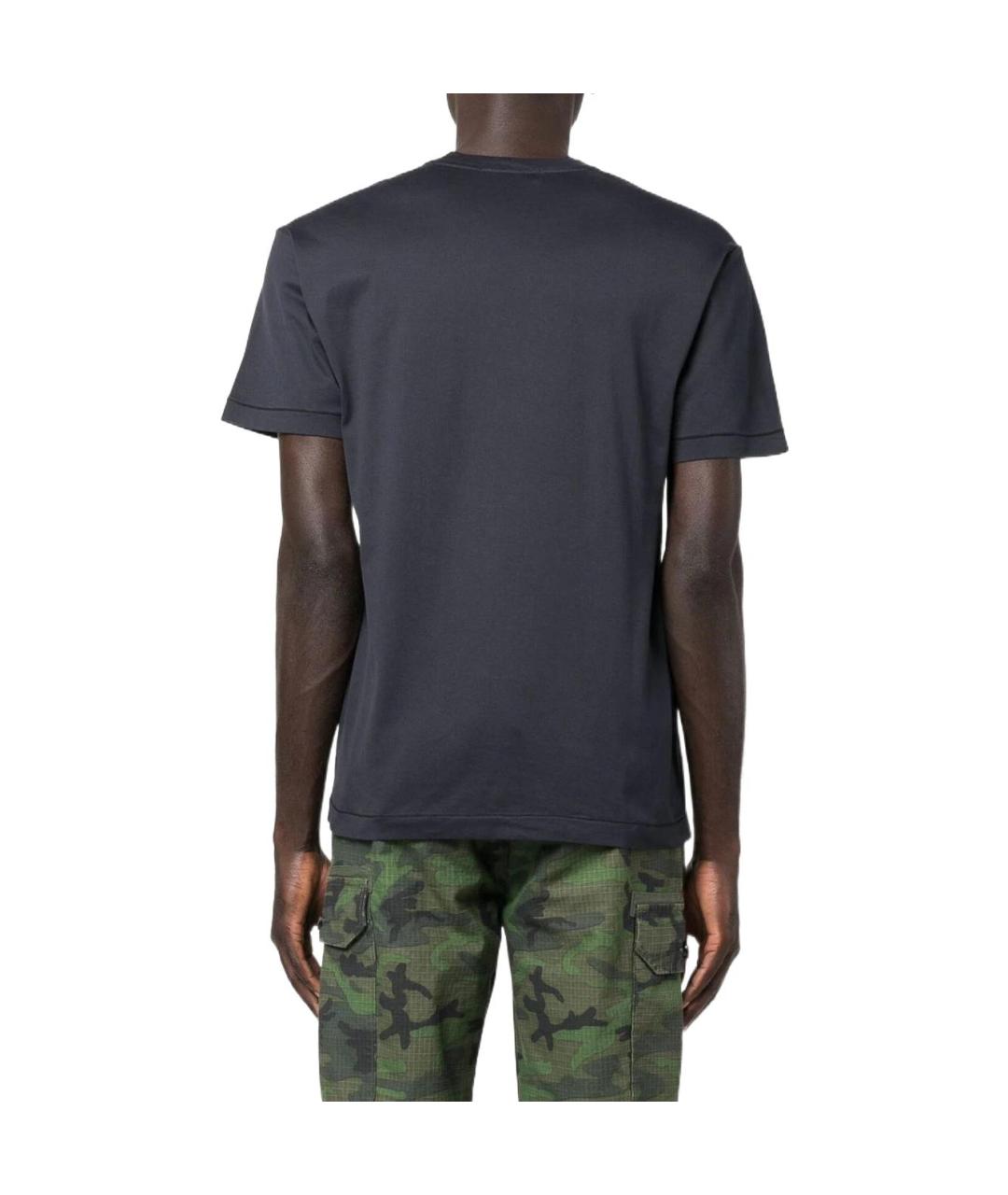 STONE ISLAND Темно-синяя хлопковая футболка, фото 4