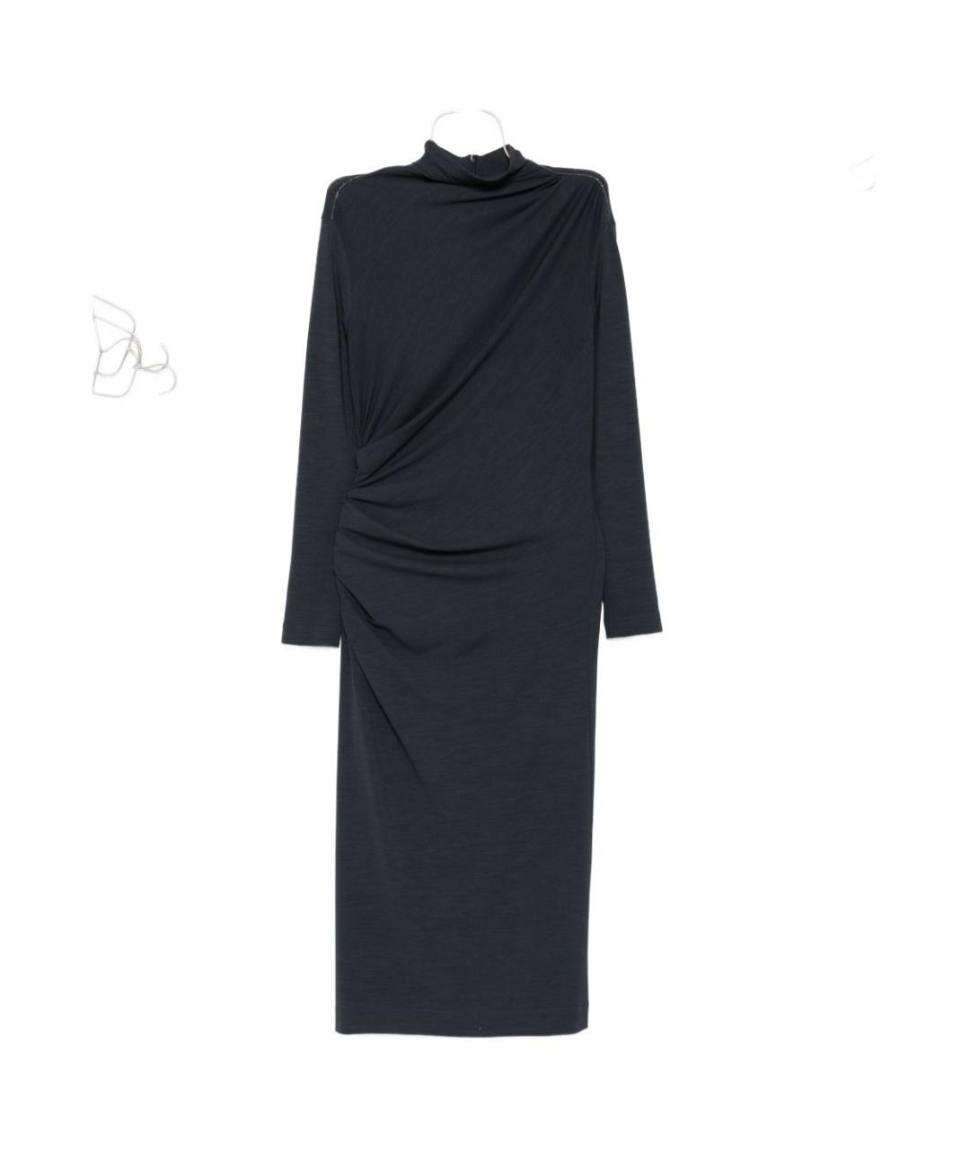 BRUNELLO CUCINELLI Темно-синее шерстяное повседневное платье, фото 6