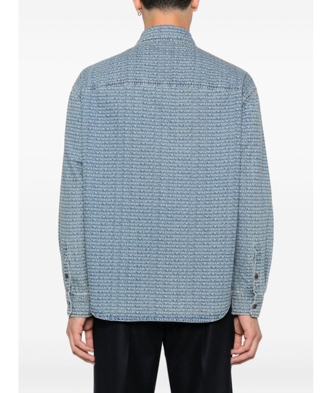 EMPORIO ARMANI Голубая хлопковая кэжуал рубашка, фото 3