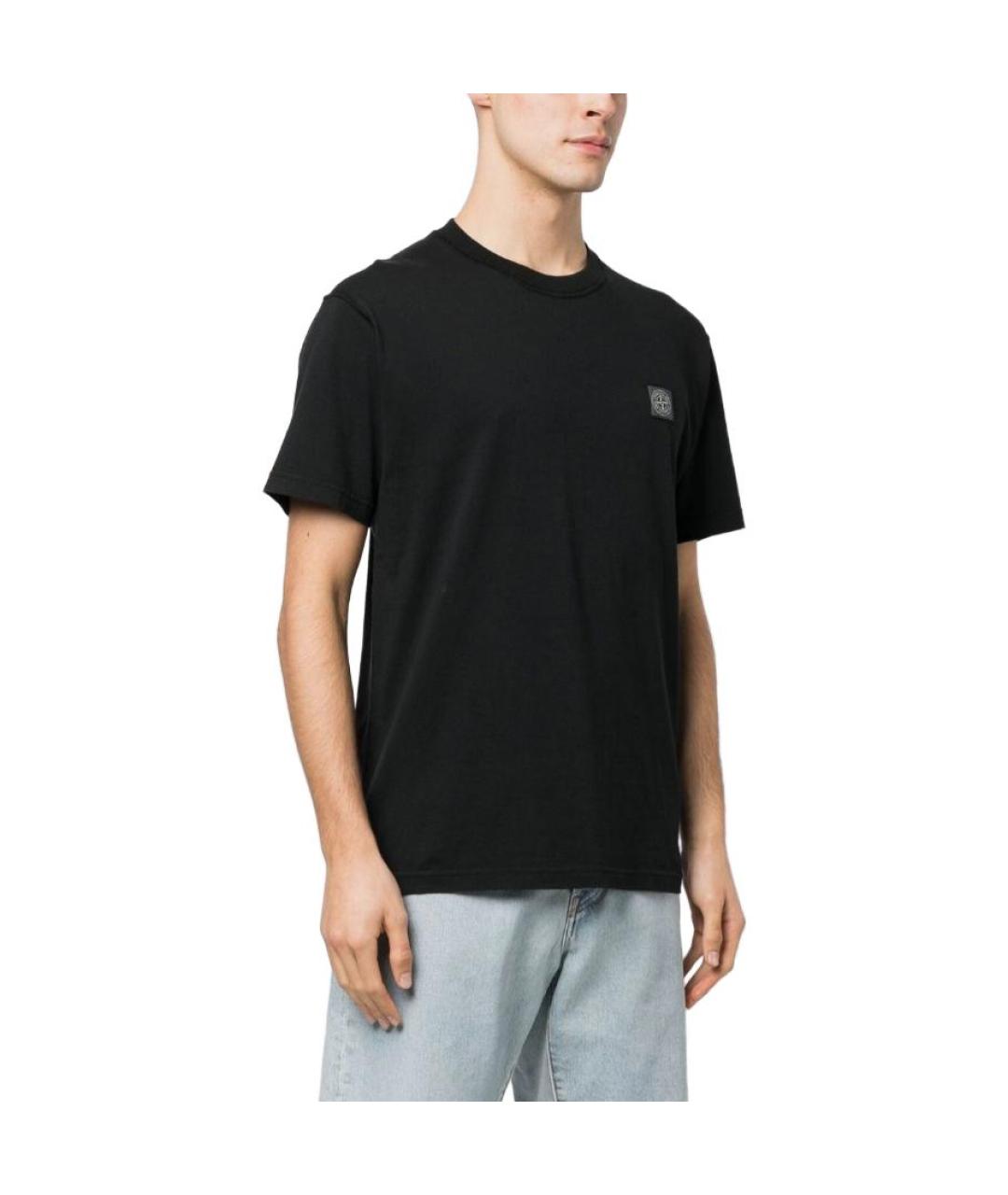 STONE ISLAND Черная хлопковая футболка, фото 3