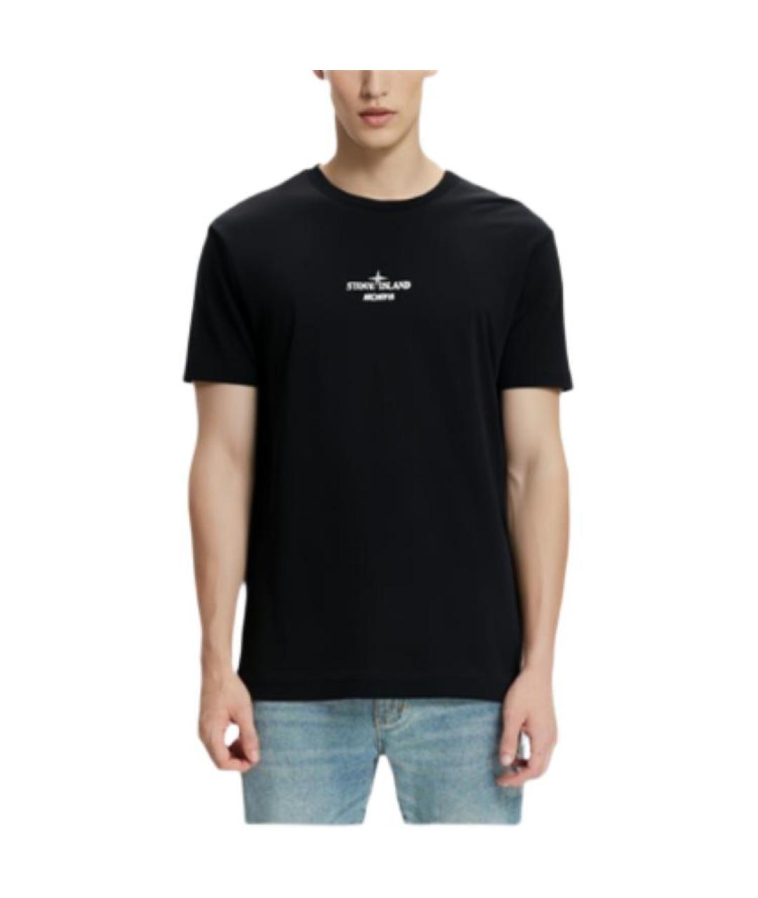 STONE ISLAND Черная хлопковая футболка, фото 4