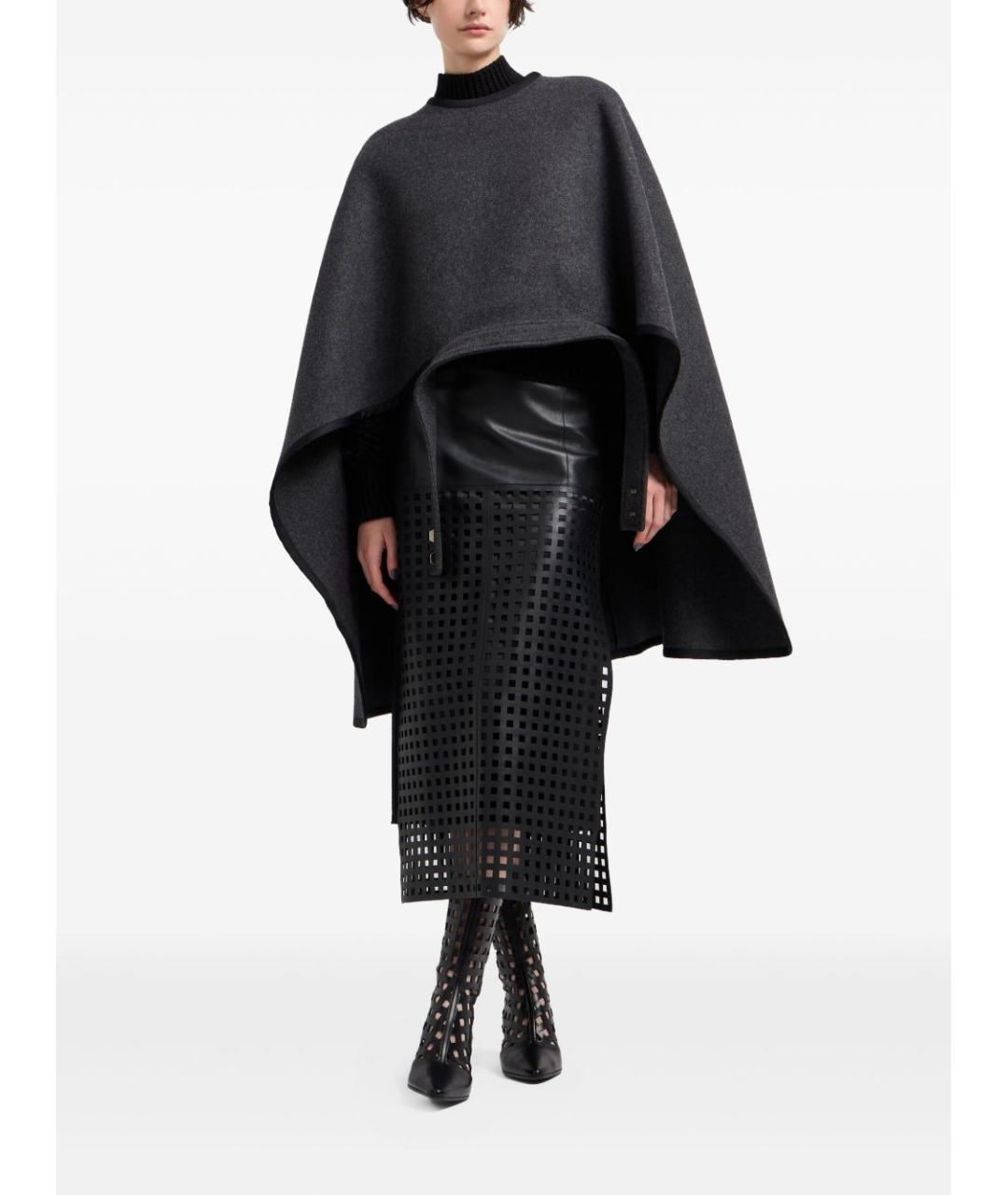 EMPORIO ARMANI Черная кожаная юбка миди, фото 2
