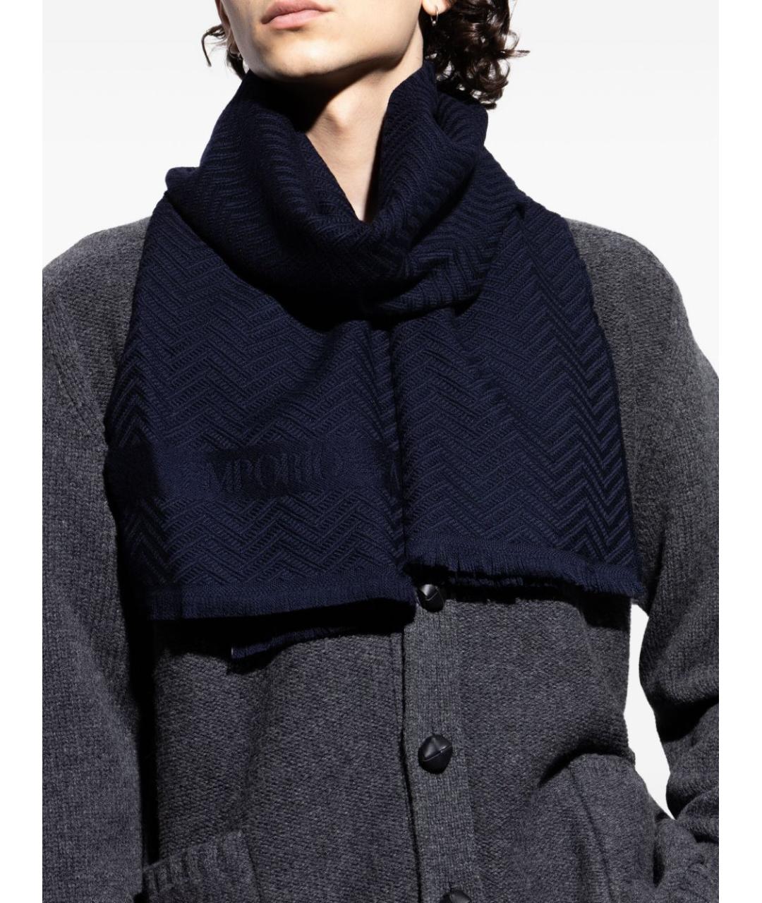 EMPORIO ARMANI Темно-синий шерстяной шарф, фото 3