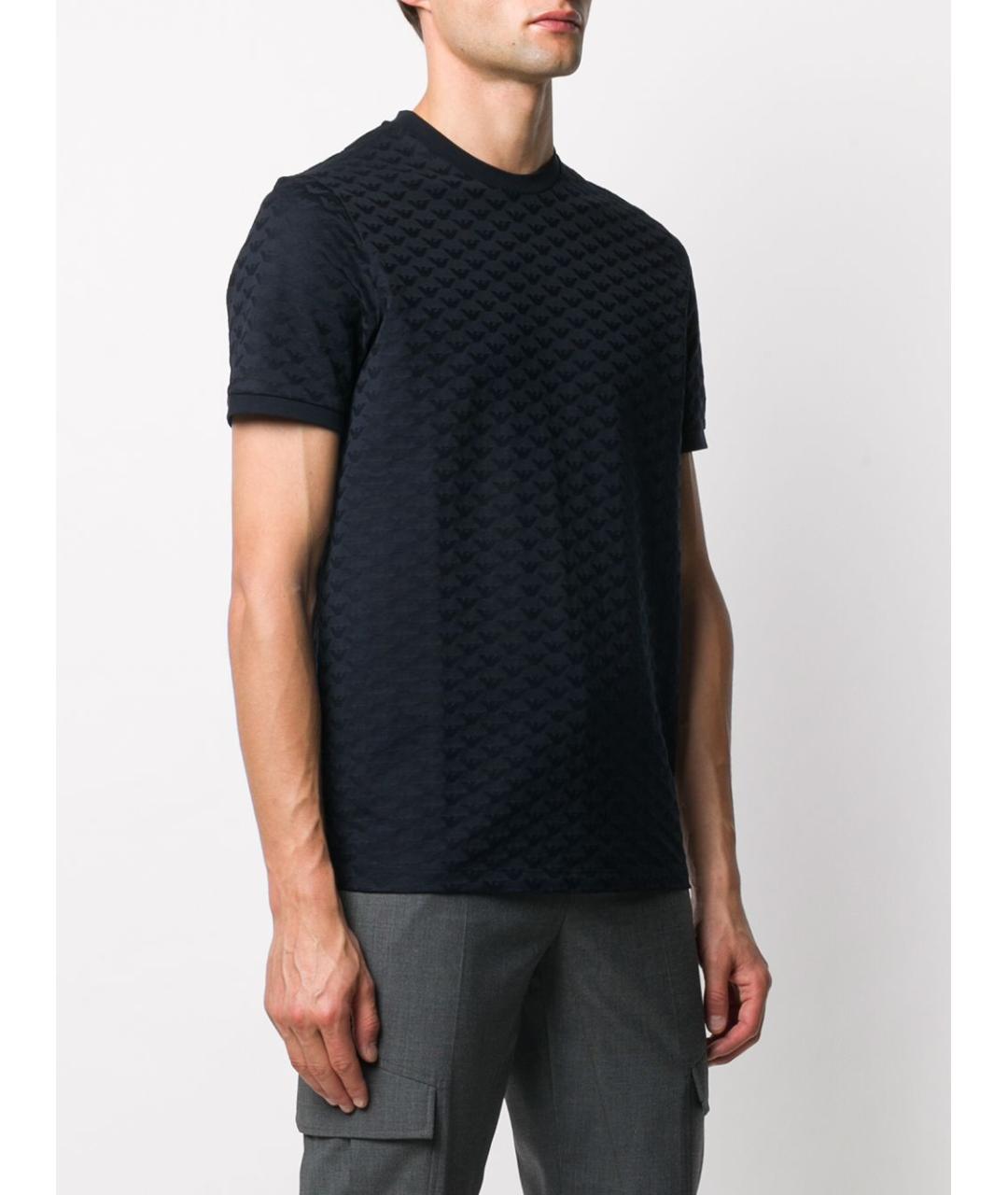 EMPORIO ARMANI Темно-синяя хлопковая футболка, фото 4