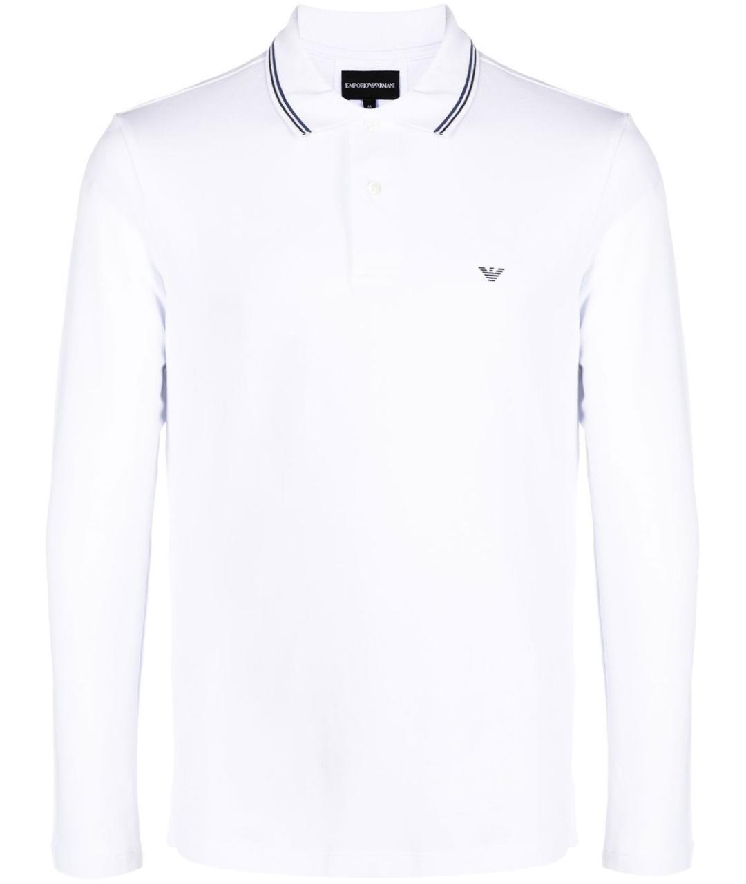 EMPORIO ARMANI Белое хлопковое поло с длинным рукавом, фото 1