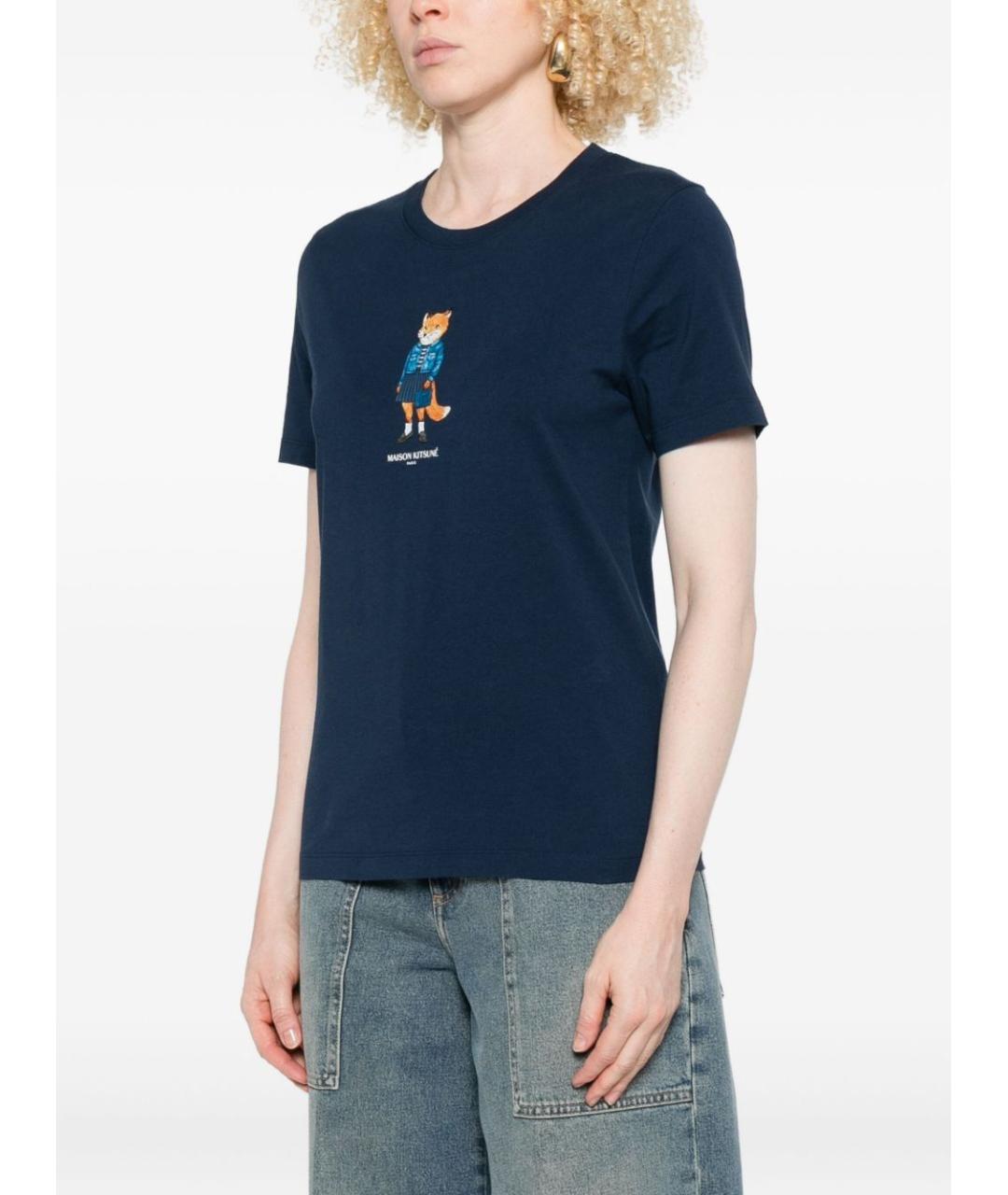 MAISON KITSUNE Синяя хлопковая футболка, фото 3
