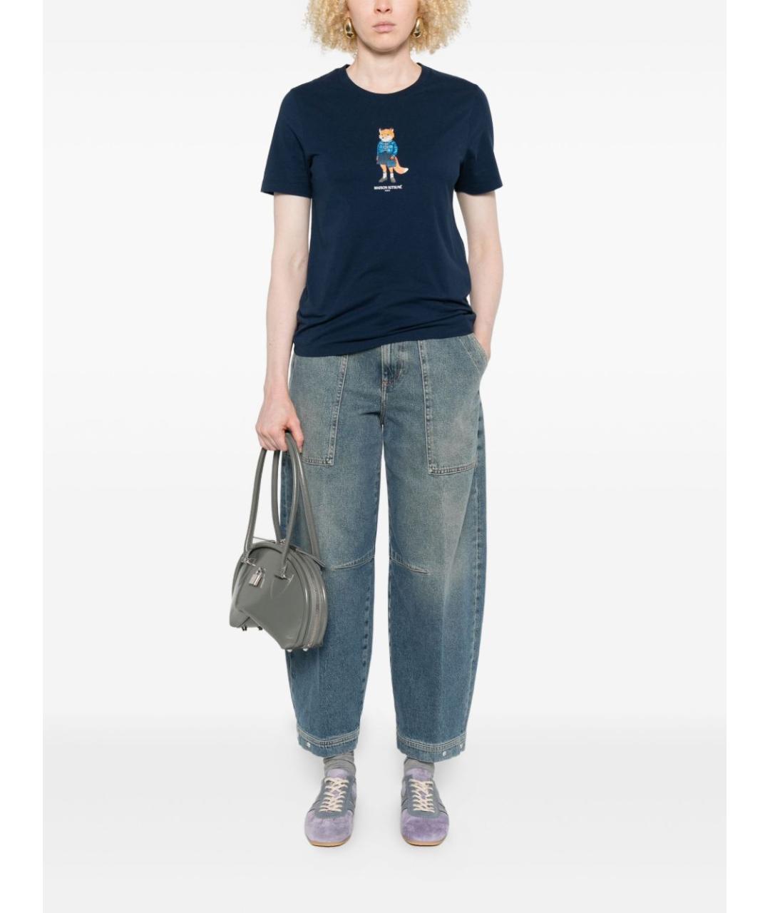 MAISON KITSUNE Синяя хлопковая футболка, фото 2