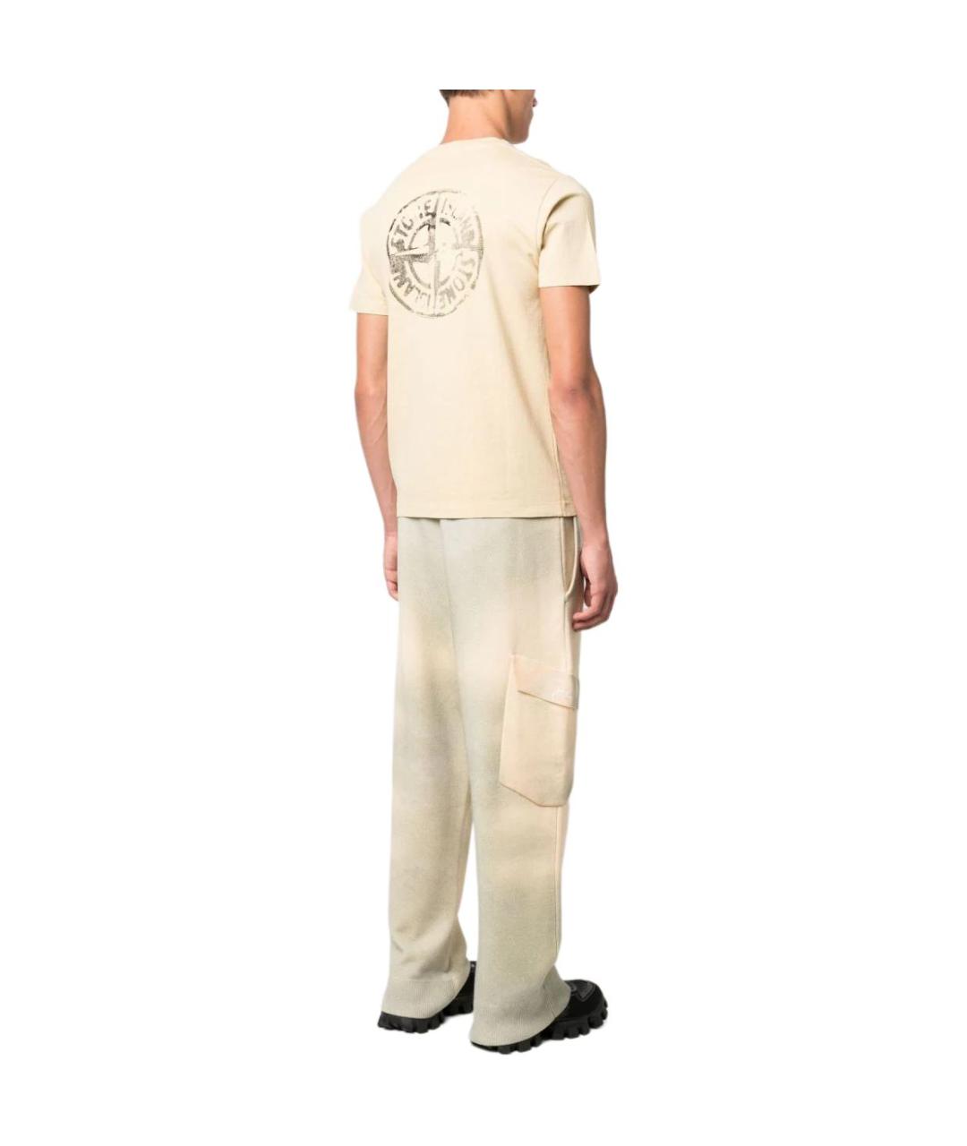 STONE ISLAND Бежевая хлопковая футболка, фото 3