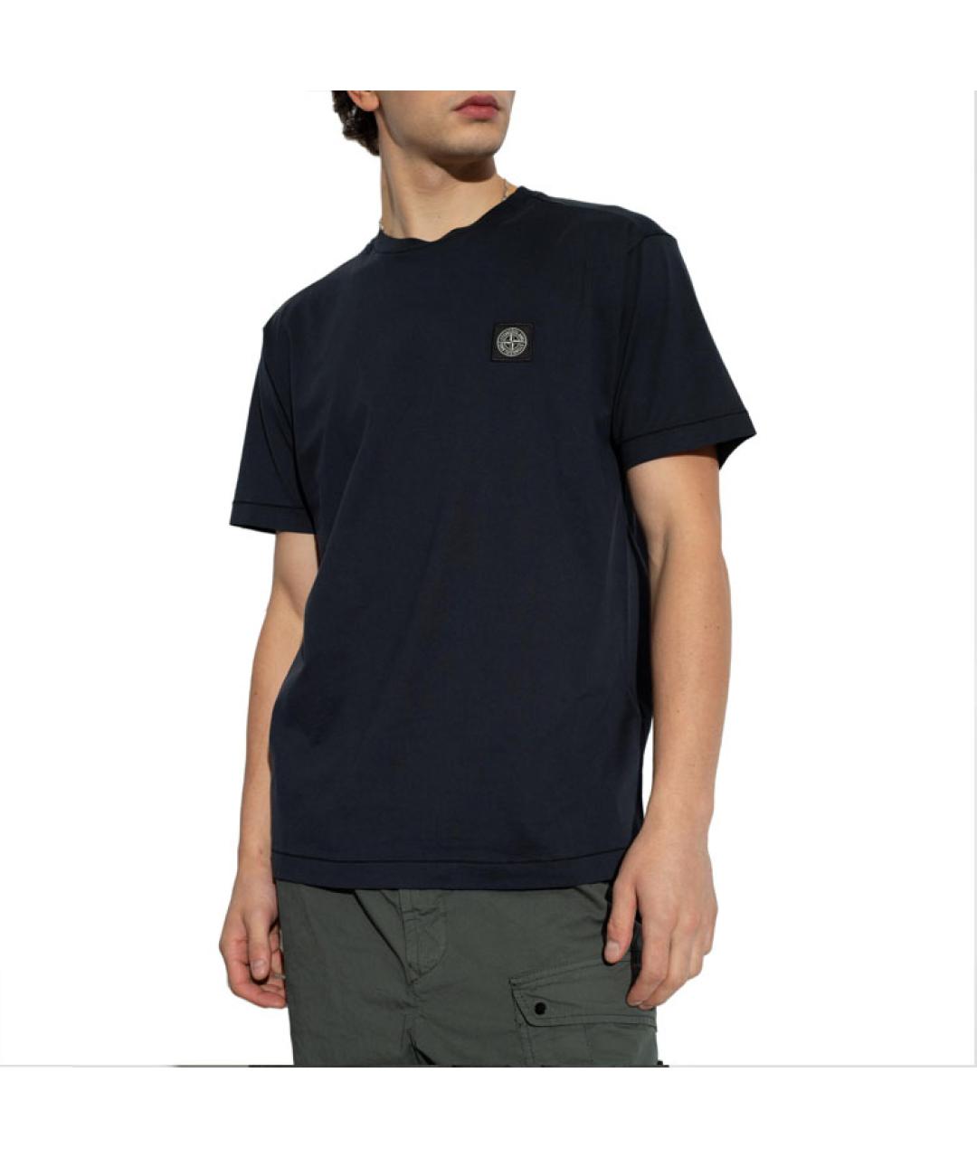 STONE ISLAND Темно-синяя хлопковая футболка, фото 4