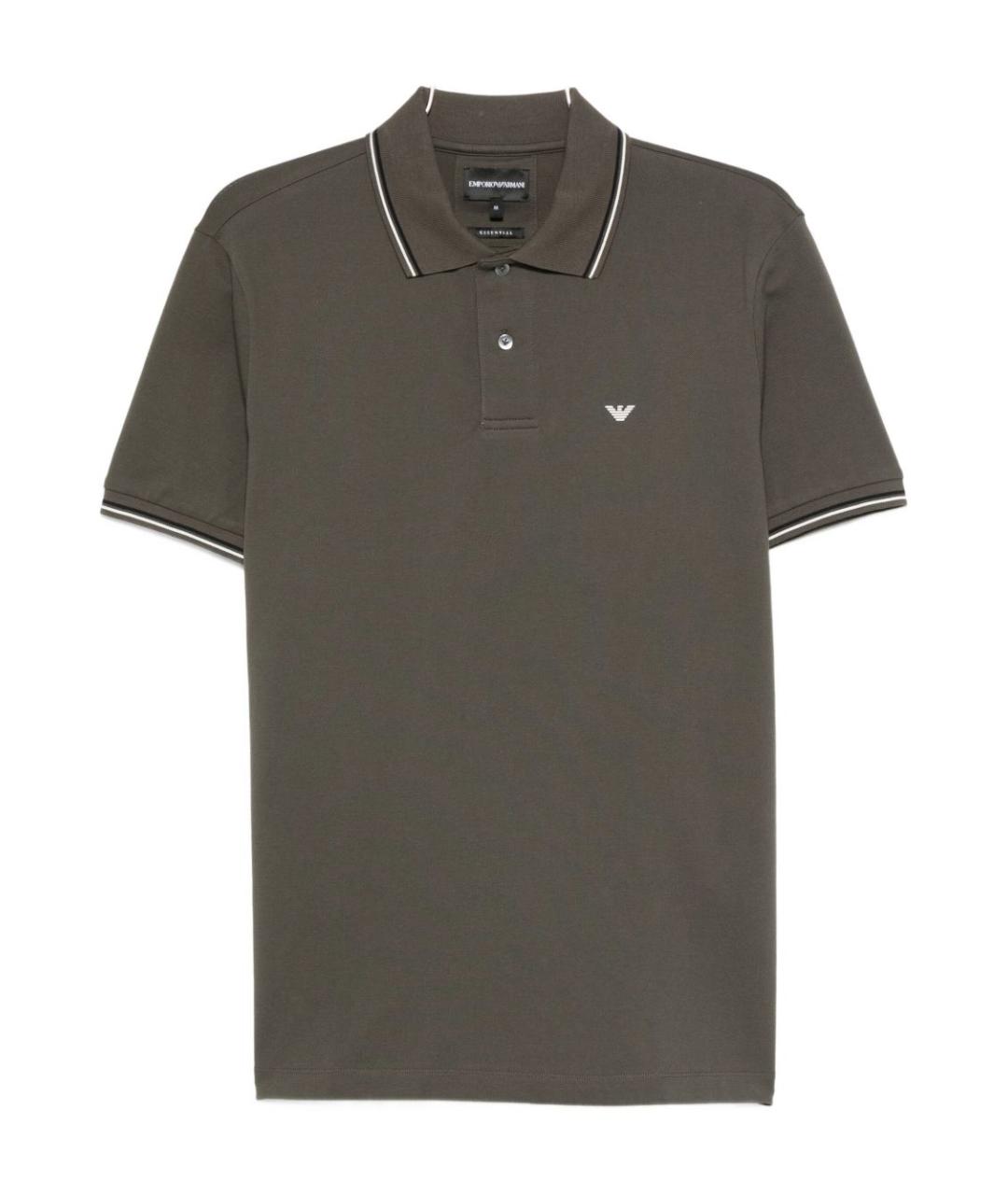 EMPORIO ARMANI Хаки хлопковое поло с коротким рукавом, фото 1