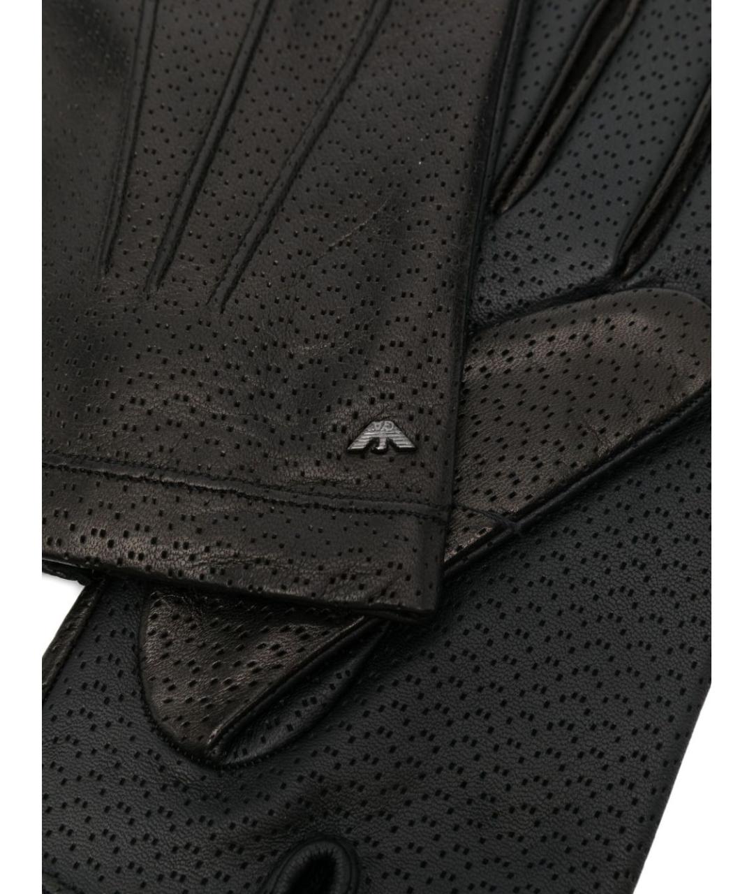 EMPORIO ARMANI Черные кожаные перчатки, фото 2