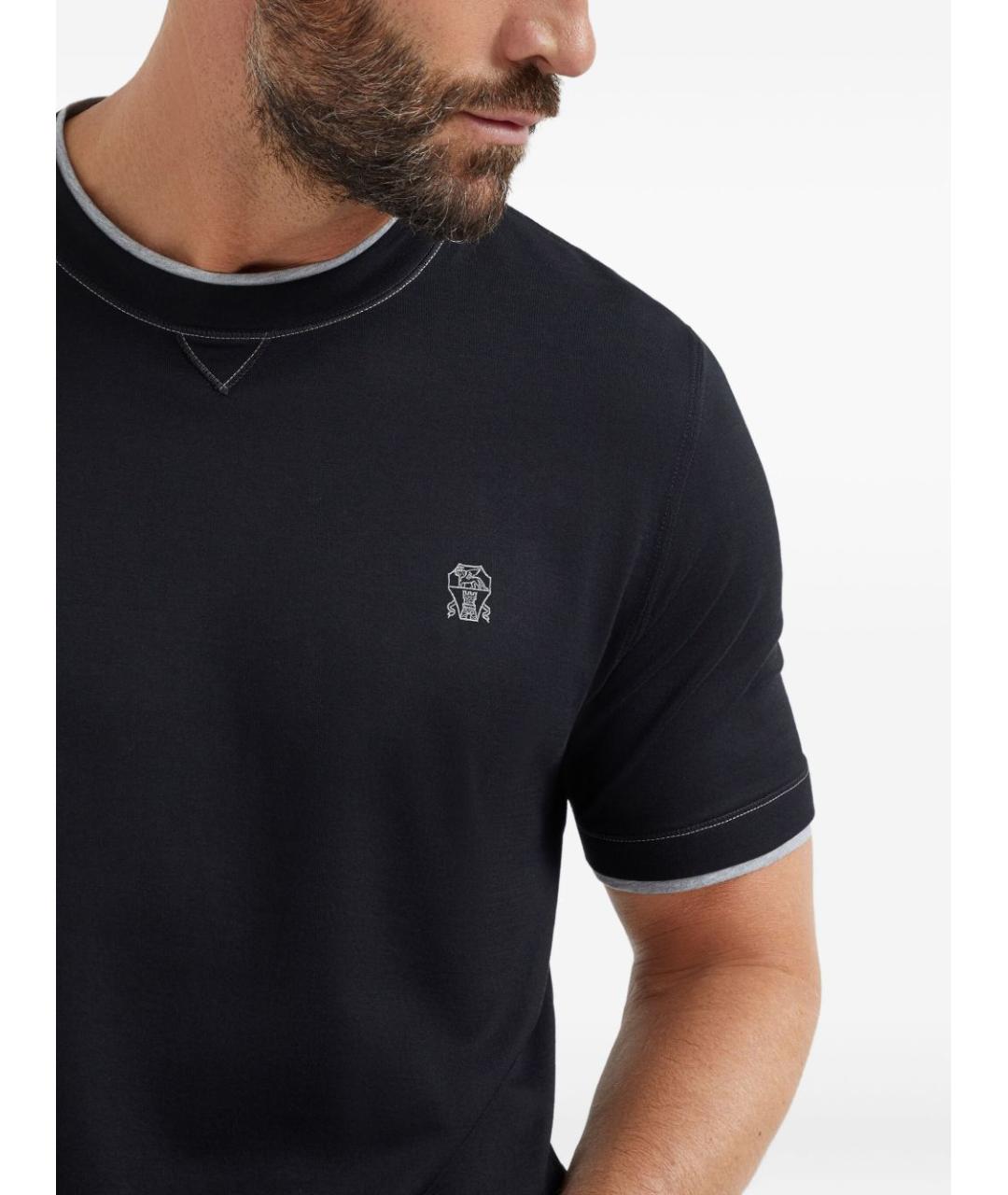 BRUNELLO CUCINELLI Темно-синяя хлопковая футболка, фото 6