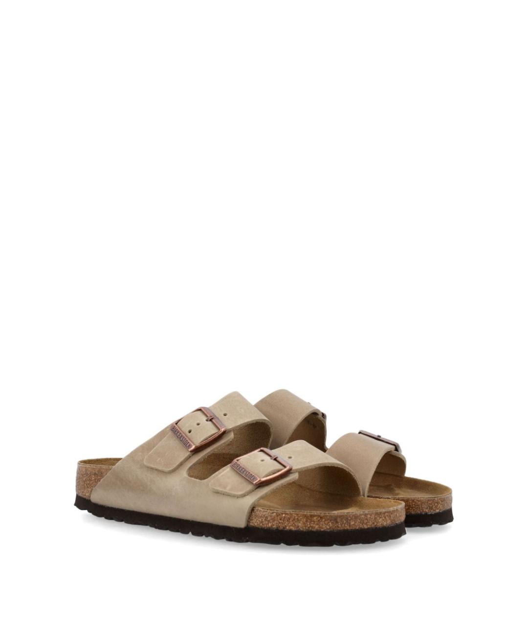 BIRKENSTOCK Бежевые кожаные шлепанцы, фото 2