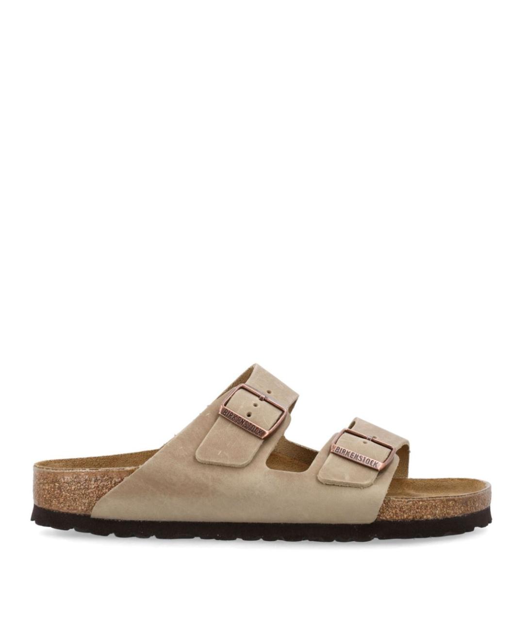 BIRKENSTOCK Бежевые кожаные шлепанцы, фото 1