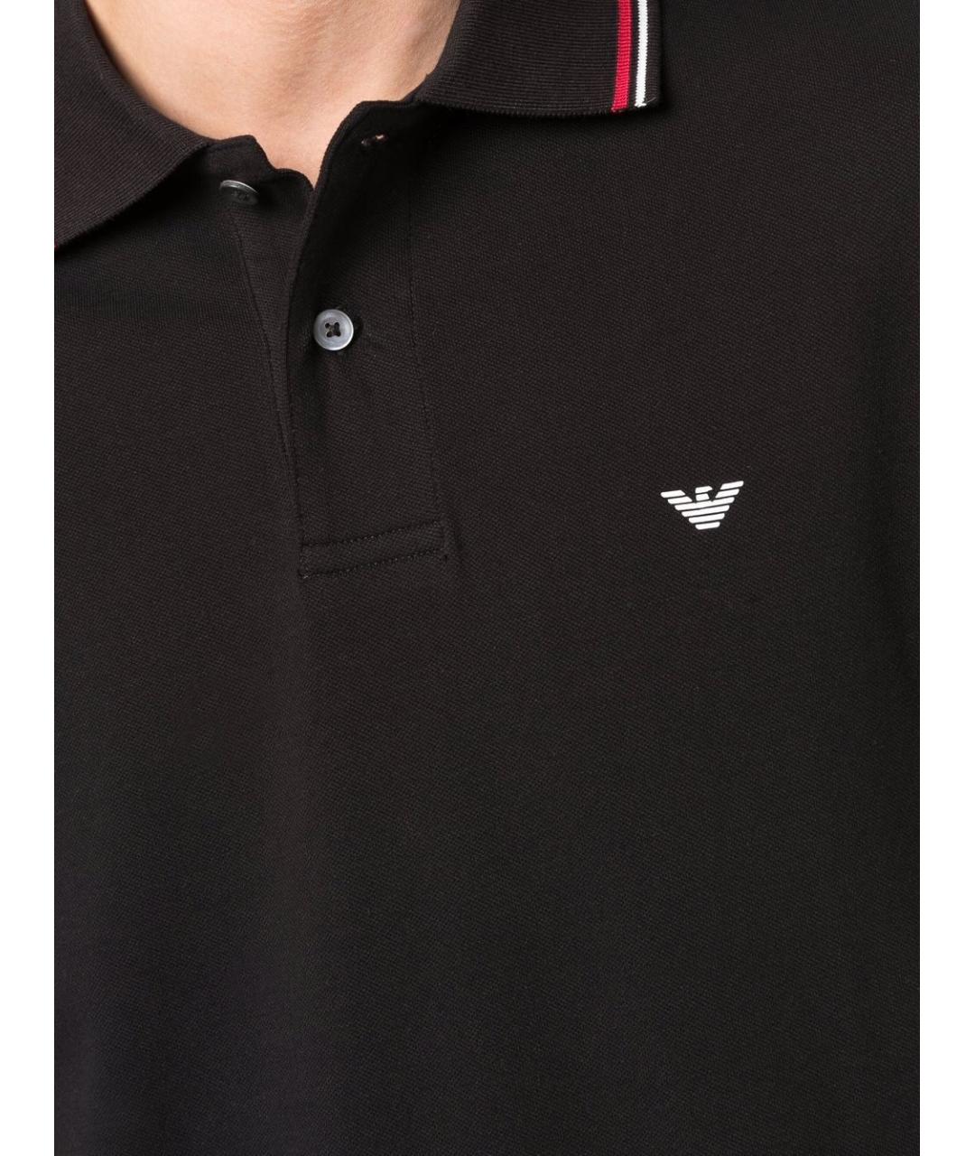 EMPORIO ARMANI Черное хлопковое поло с коротким рукавом, фото 4