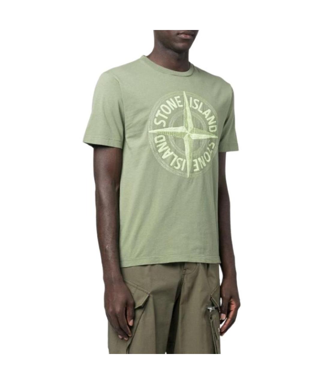 STONE ISLAND Зеленая хлопковая футболка, фото 4