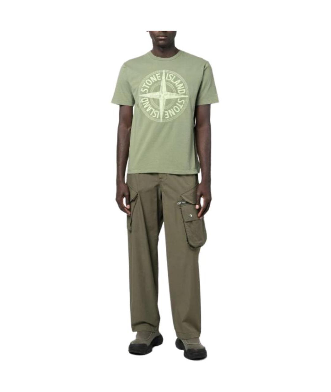 STONE ISLAND Зеленая хлопковая футболка, фото 3