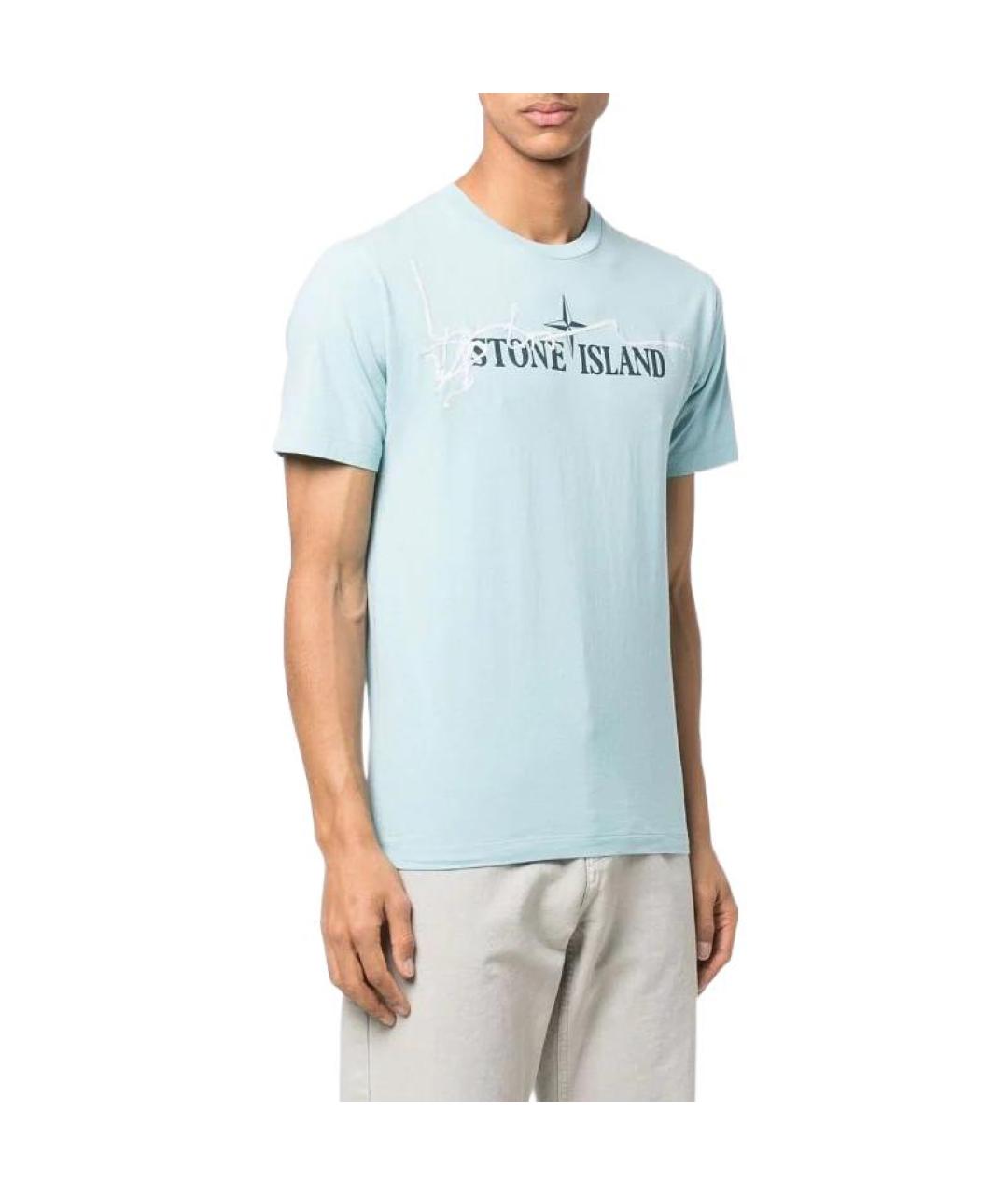 STONE ISLAND Голубая хлопковая футболка, фото 3