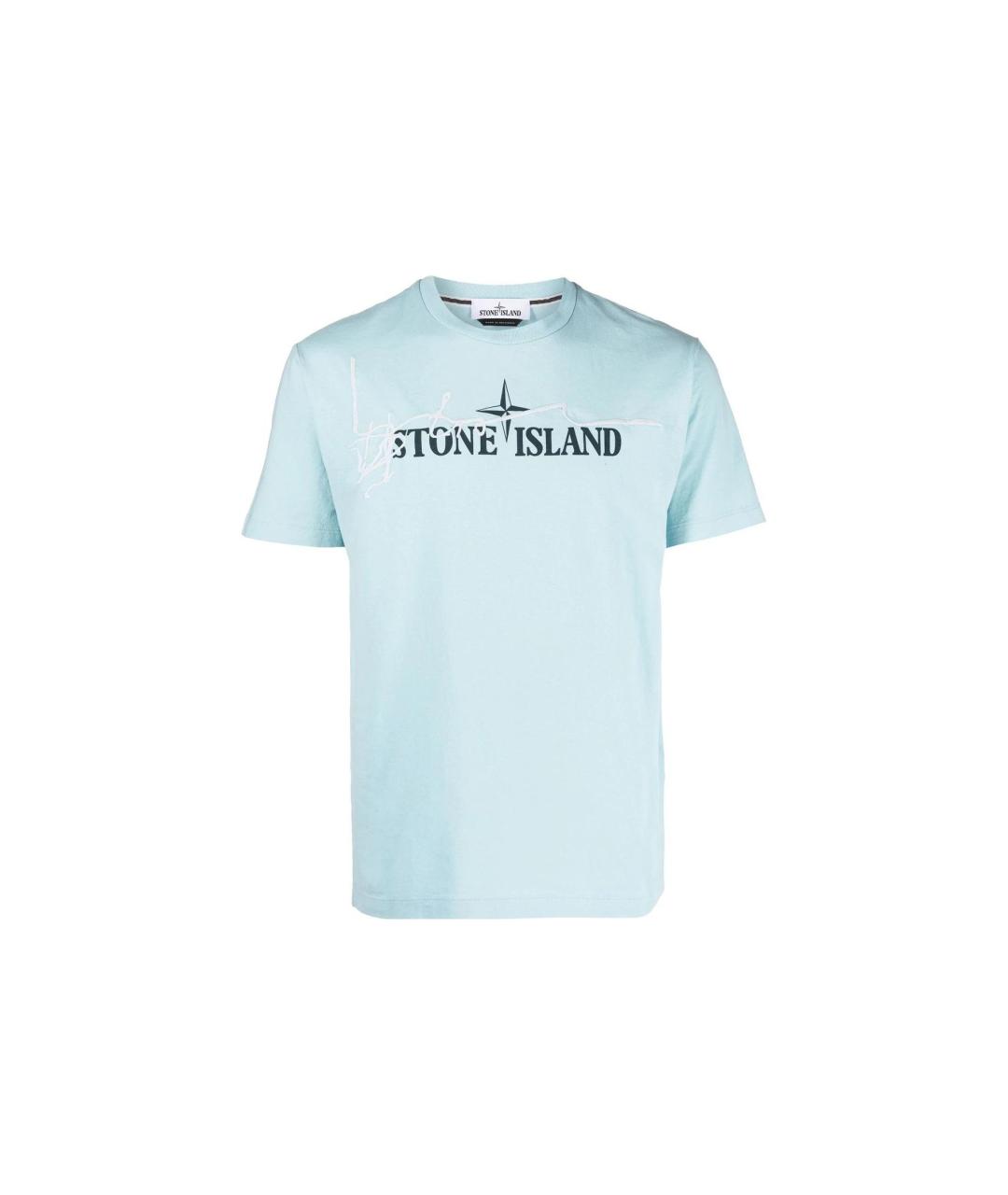 STONE ISLAND Голубая хлопковая футболка, фото 1