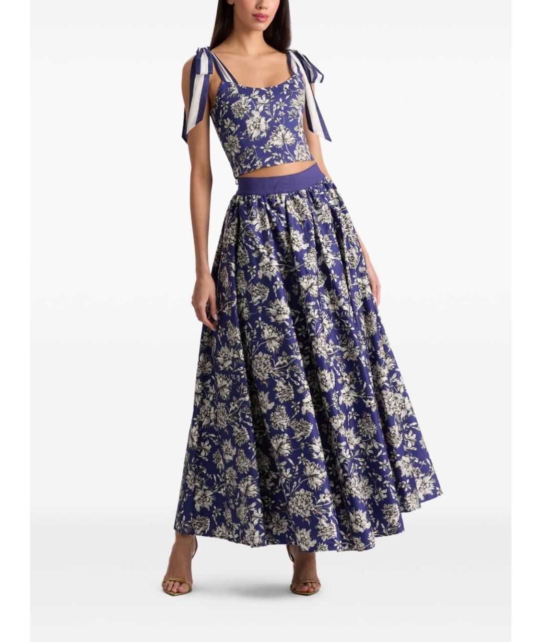 ALICE+OLIVIA Синяя хлопковая юбка миди, фото 3